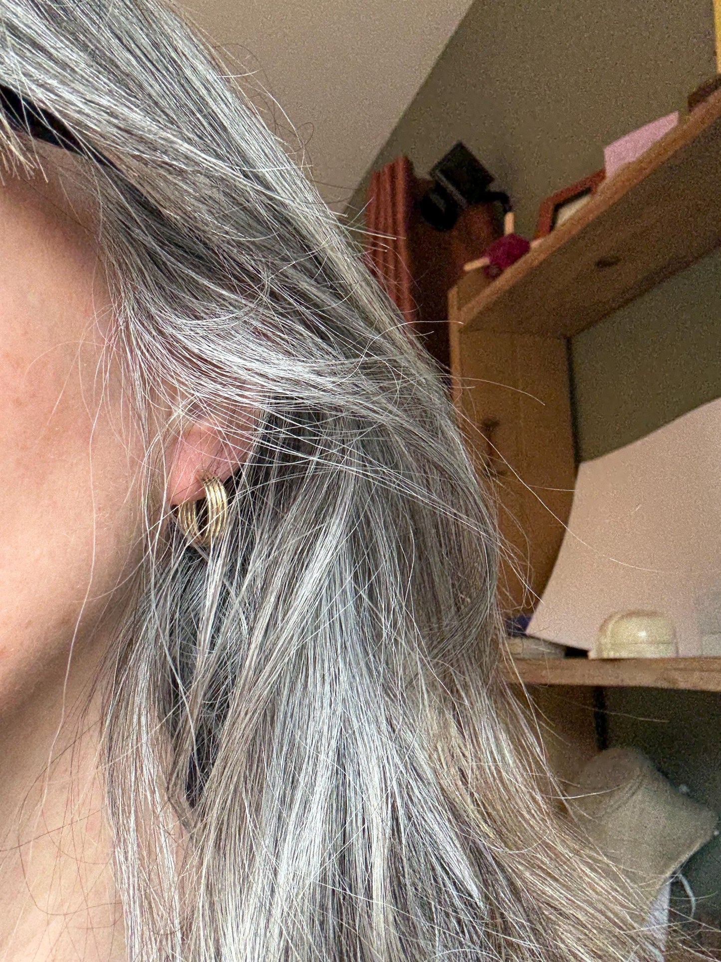 Vintage 14K Yellow Gold Ribbed Wide Hoop Earrings