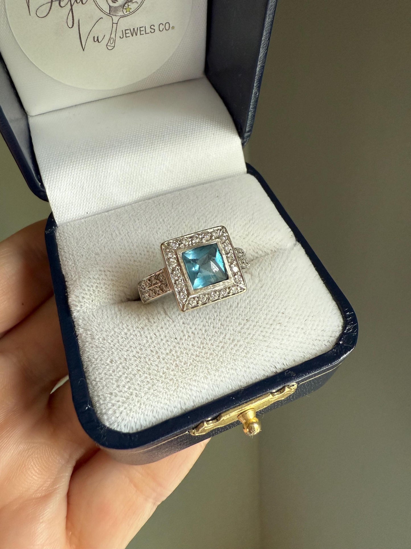19K White Gold European Made Topaz Diamond Ring