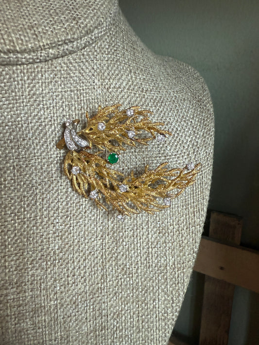 C1960 18K Yellow and White Gold Diamond and Emerald Spray Brooch by Arnold & Steere Co.