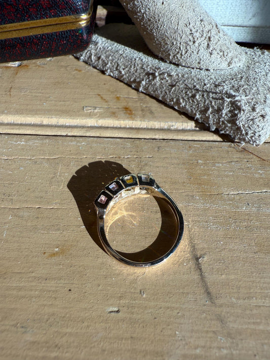 c1990 Fun Candy Colored Gemstone Ring in 10K Yellow Gold