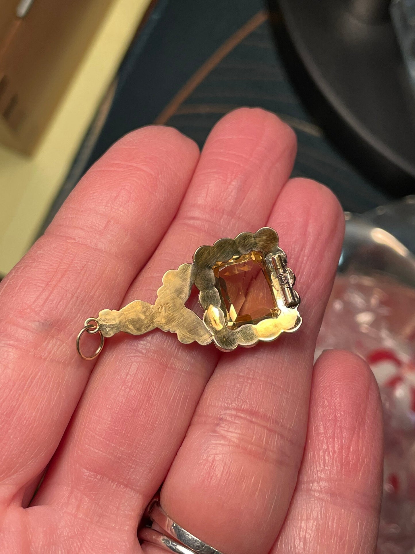 Antique Victorian Hand Pendant: Citrine & Bohemian Garnets
