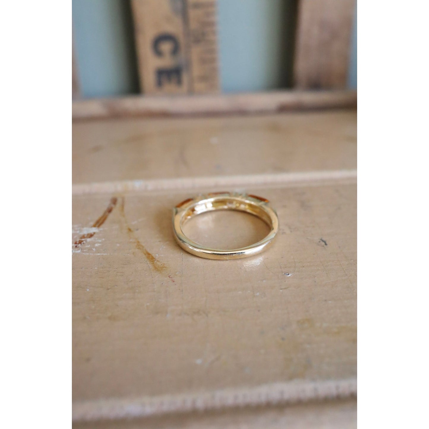 Vintage 14K Yellow Gold Citrine and Diamond Band Ring