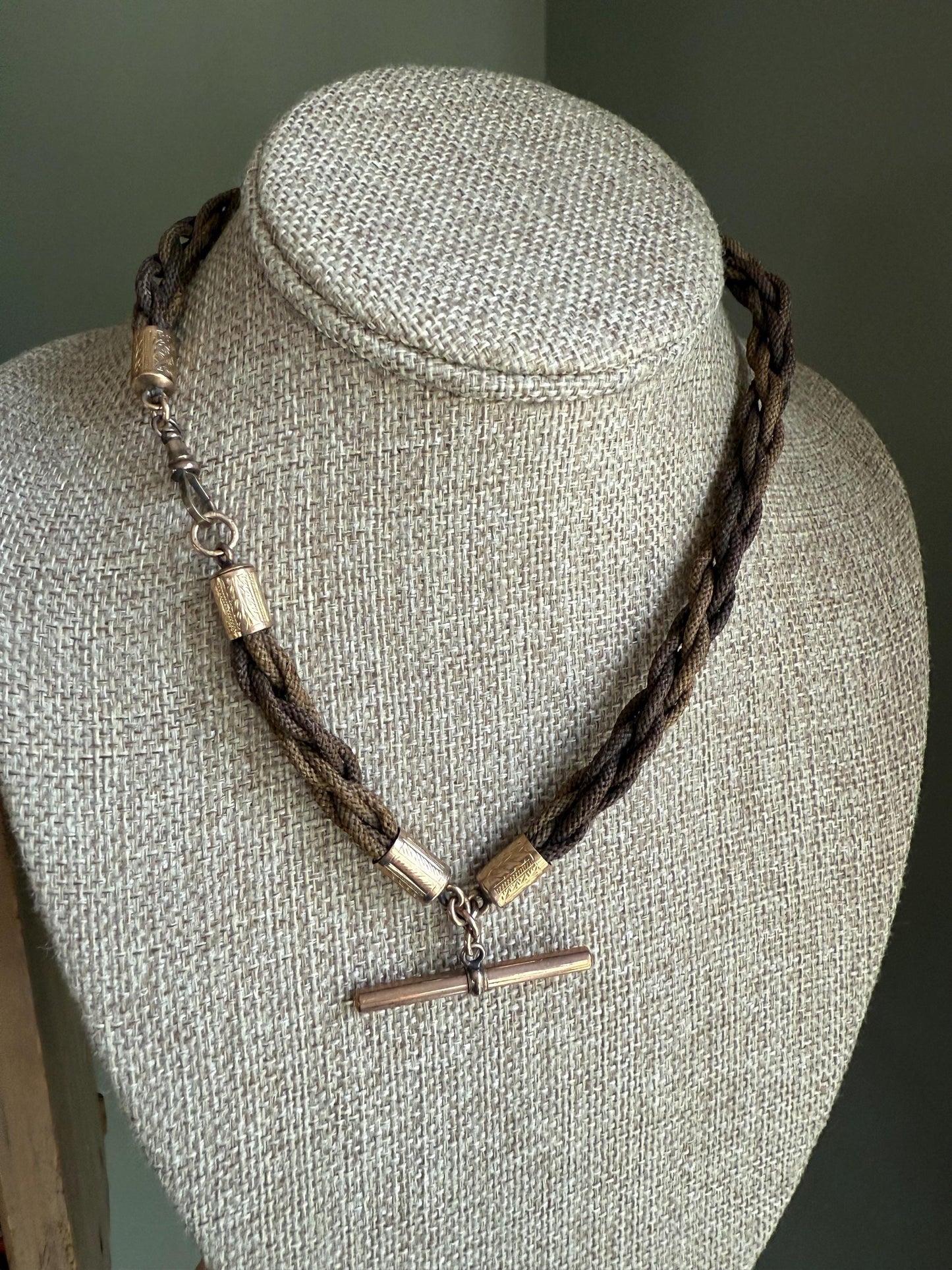 c1880 Victorian Gold Filled Woven Hair Watch Chain