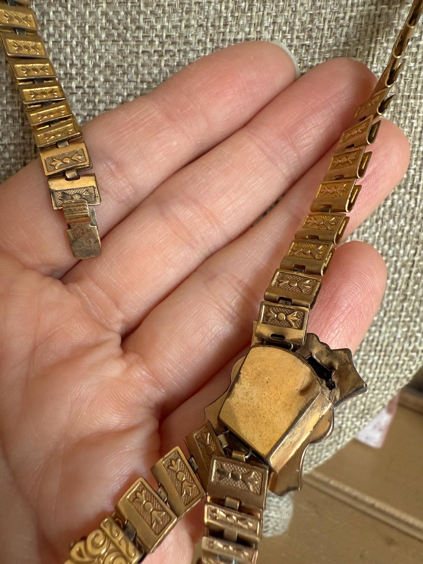 Victorian 1880's Gold Filled Book Chain Cameo Necklace