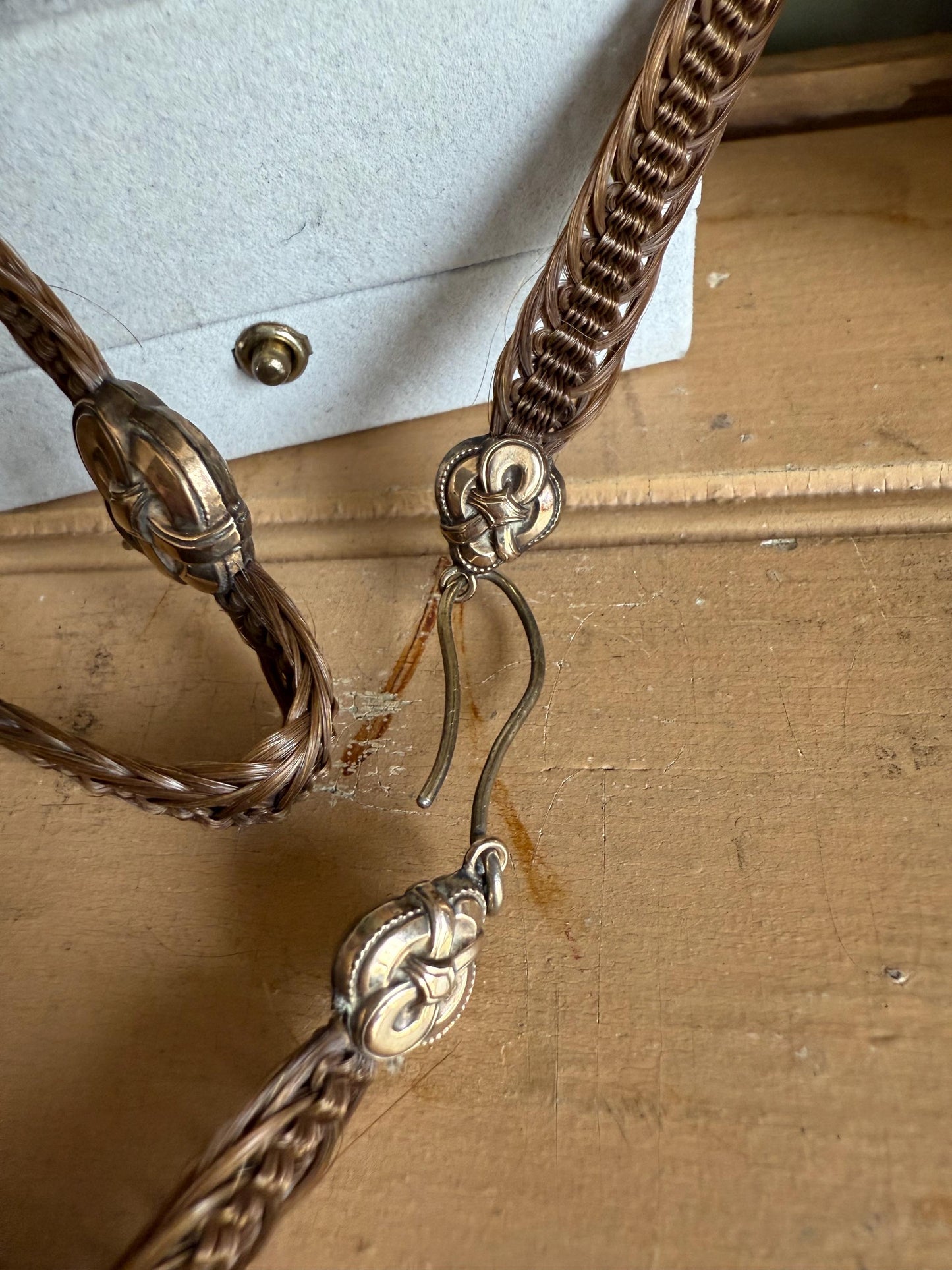 c1880 Victorian Gold Filled Woven Hair Watch Chain With Hook and Eye Closure