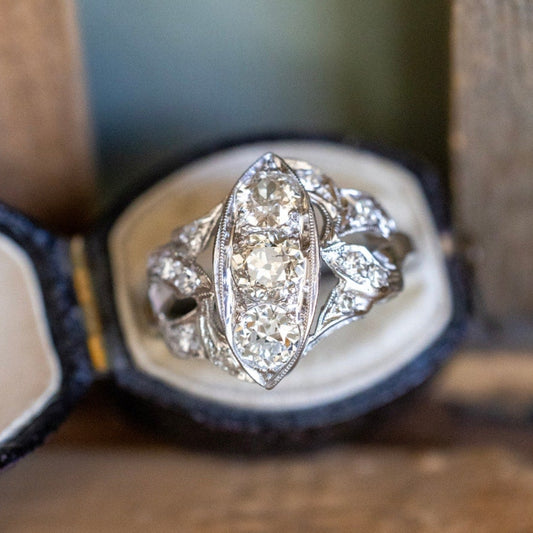 Vintage 14K White Gold Mine Cut and Old European Cut Natural Diamond Ring