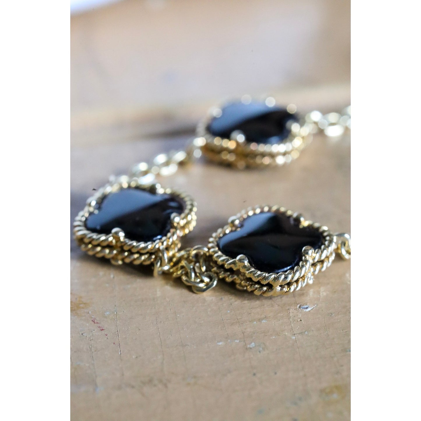 14K Yellow Gold Double Sided Alhambra Onyx Link Bracelet