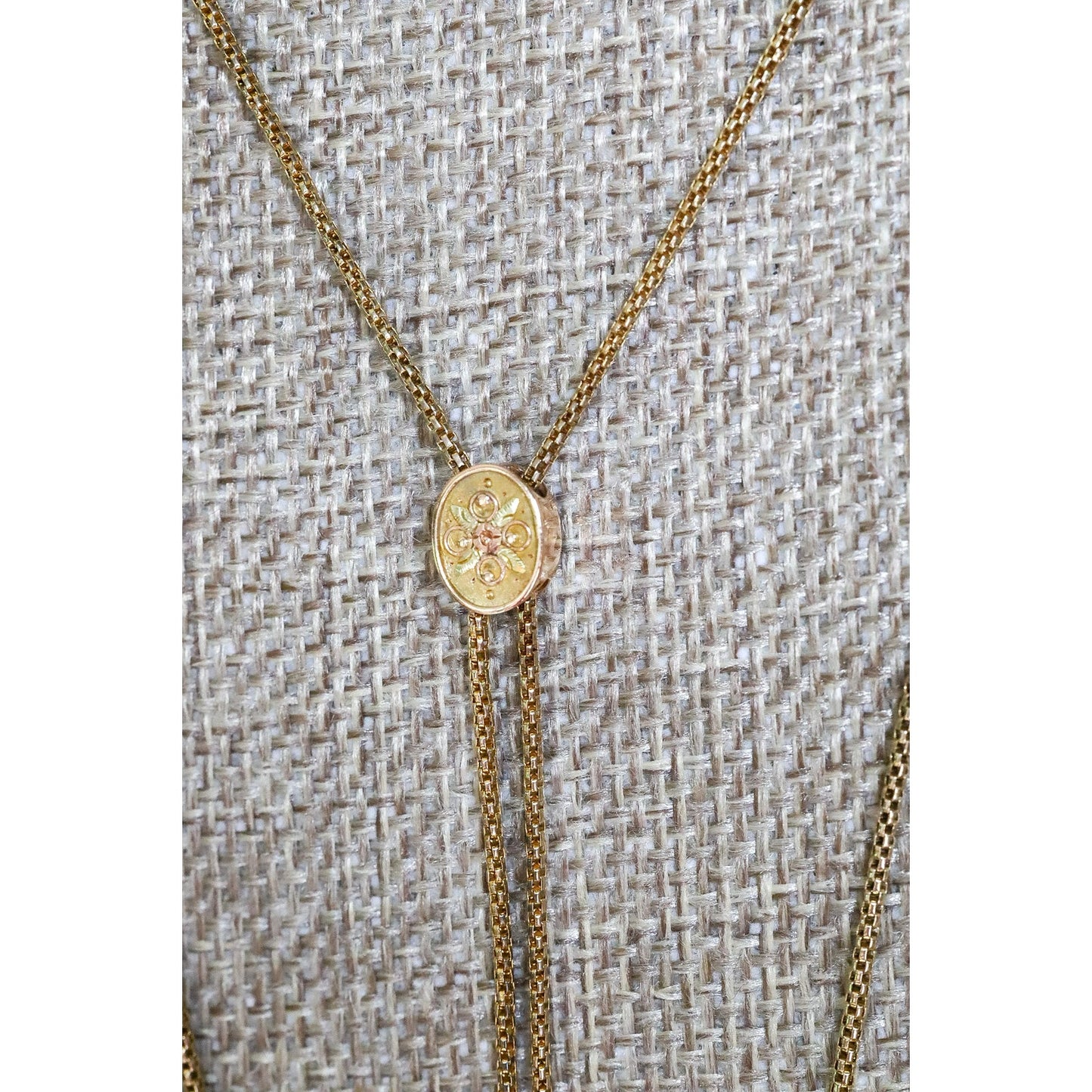 Victorian Watch Chain with Tri-color 10K Gold Slide and 10K Gold Dog Clip