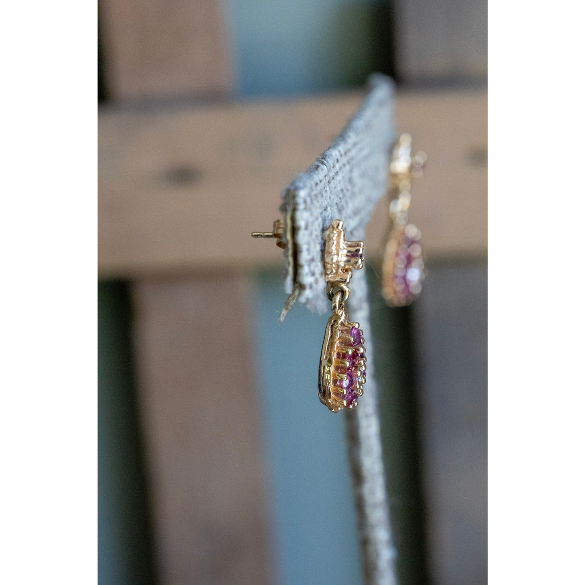 C1980 Vintage 14K Natural Ruby and Diamond Drop Earrings
