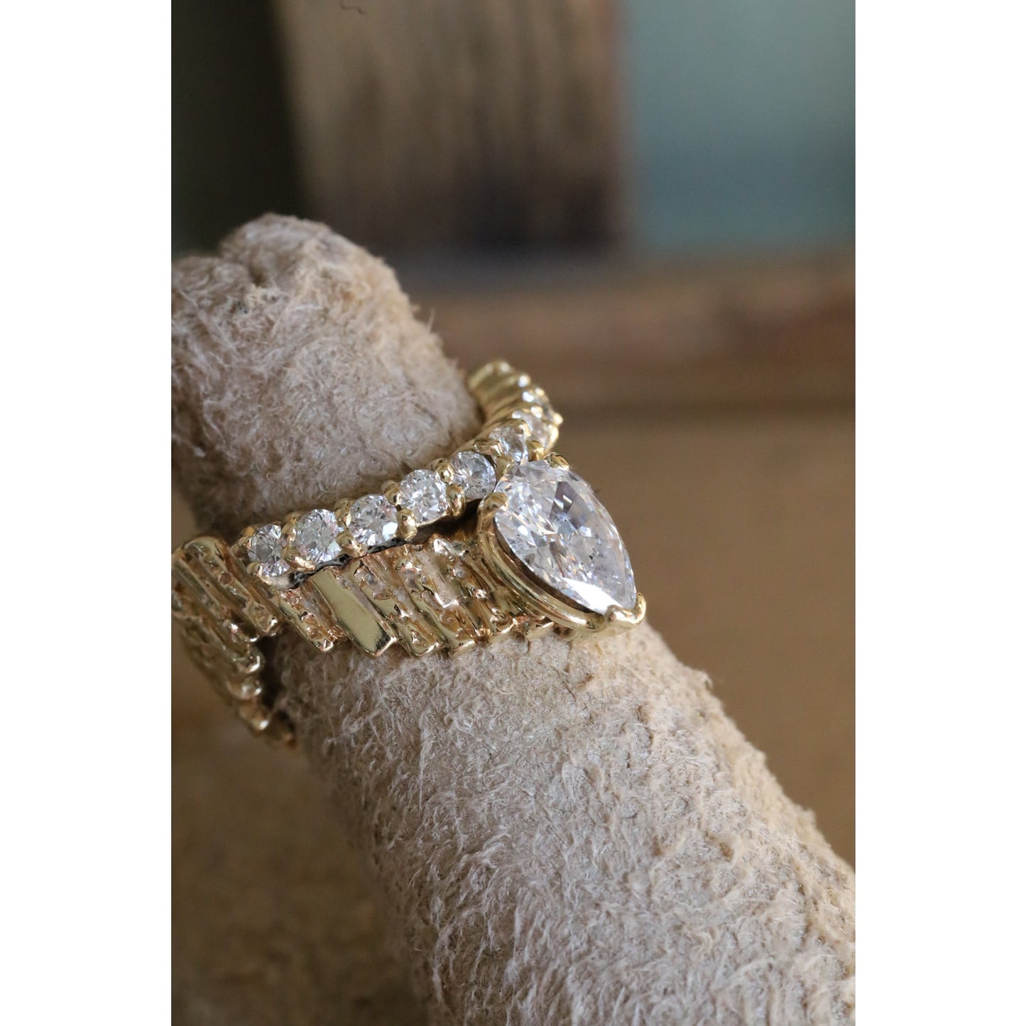 Custom Vintage 1960's 14K Yellow Gold Natural Pear Cut Diamond Ring 1.5 CTW