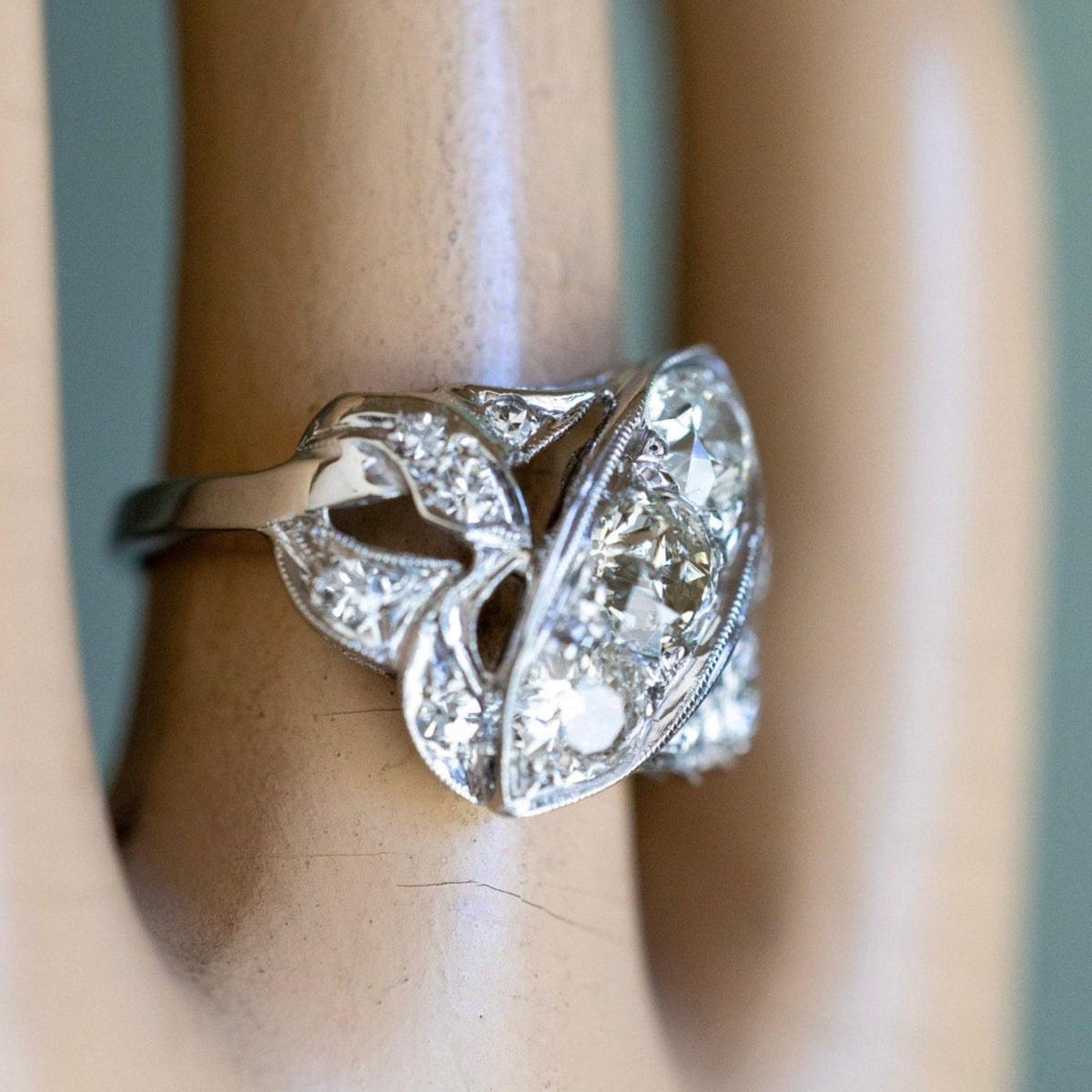 Vintage 14K White Gold Mine Cut and Old European Cut Natural Diamond Ring
