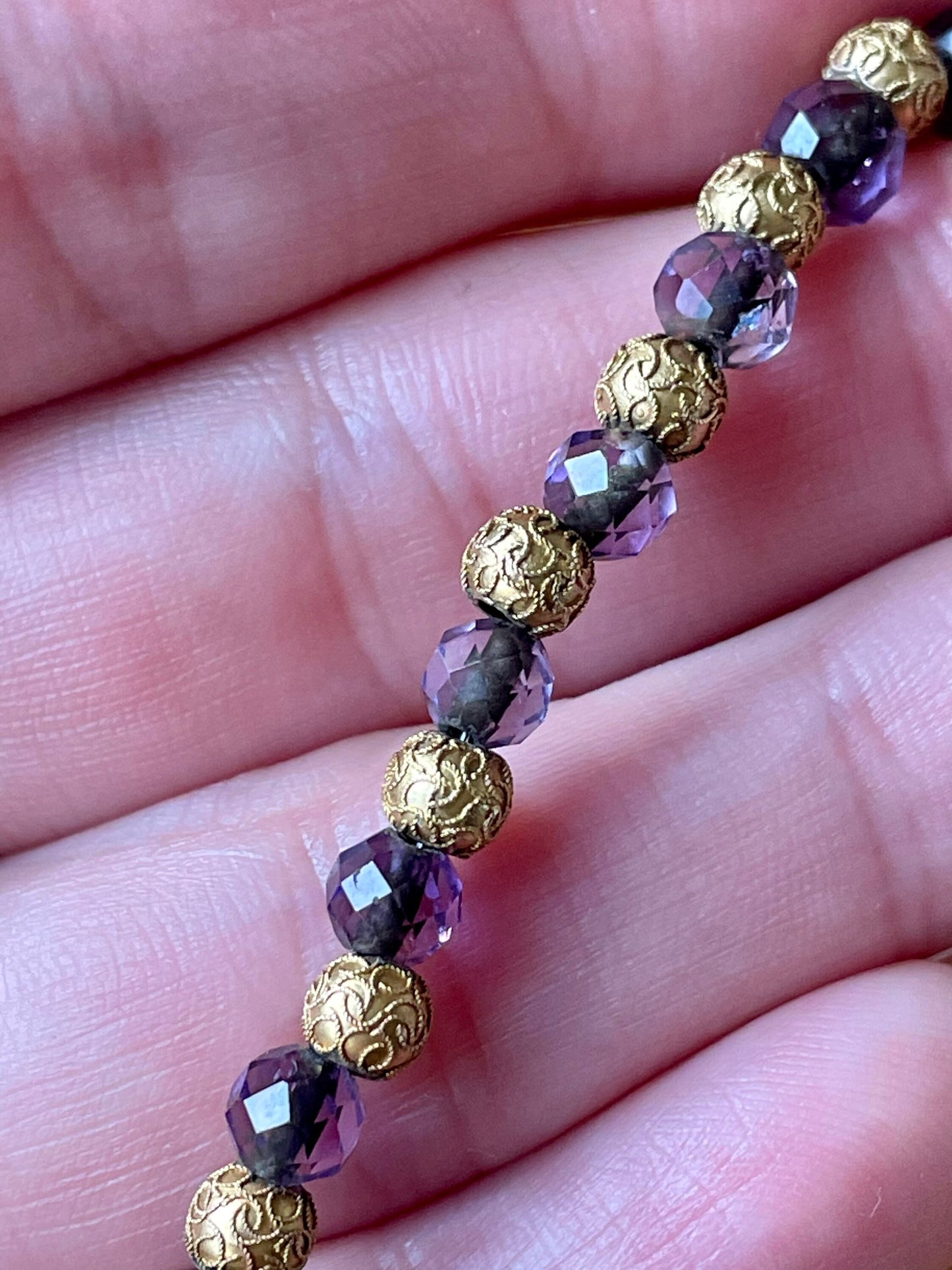 14K Yellow Gold Amethyst Etruscan Revival Bead and Amethyst Bead Necklace