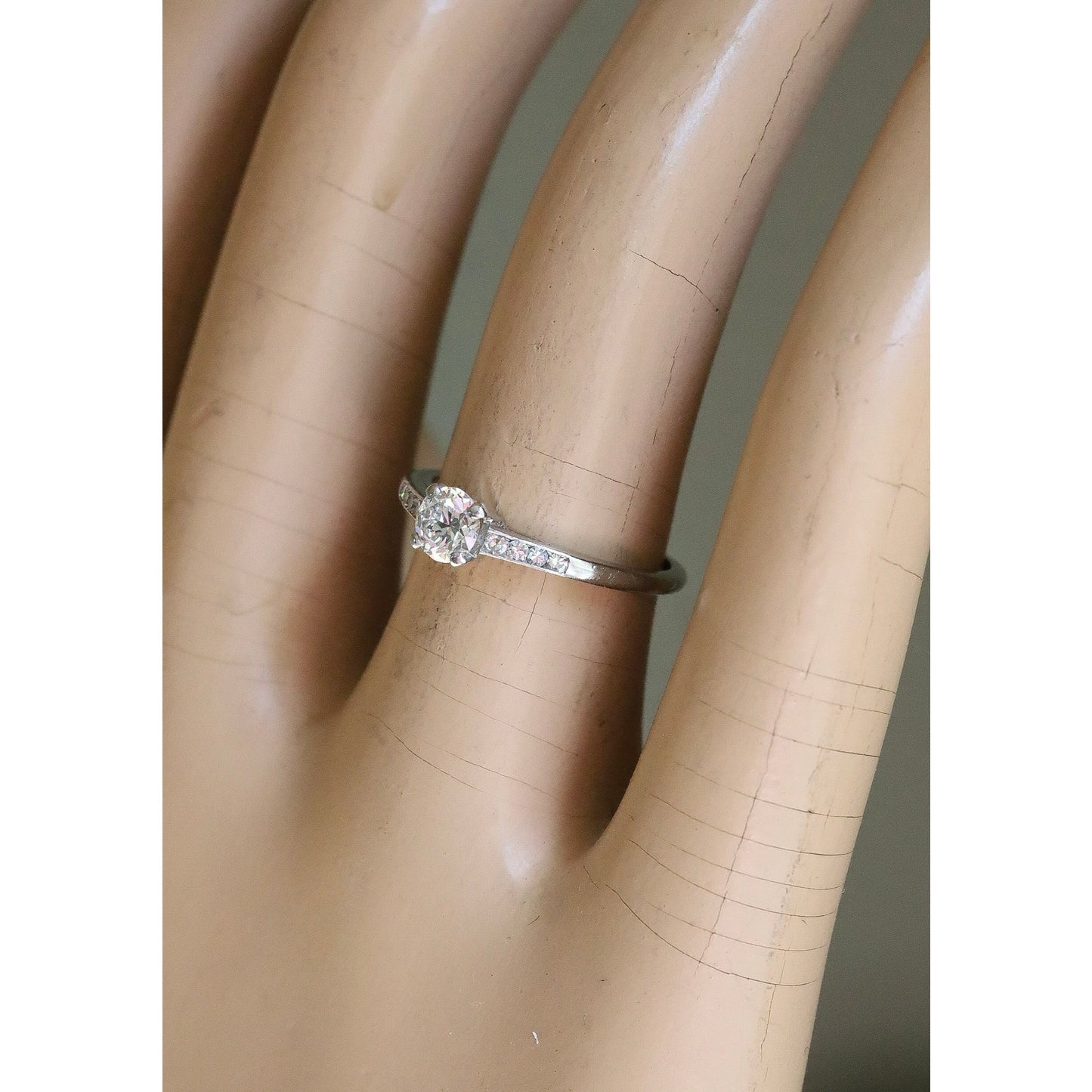 Art Deco 1940 Iridium Platinum .35 Ct Old European Cut Diamond Ring