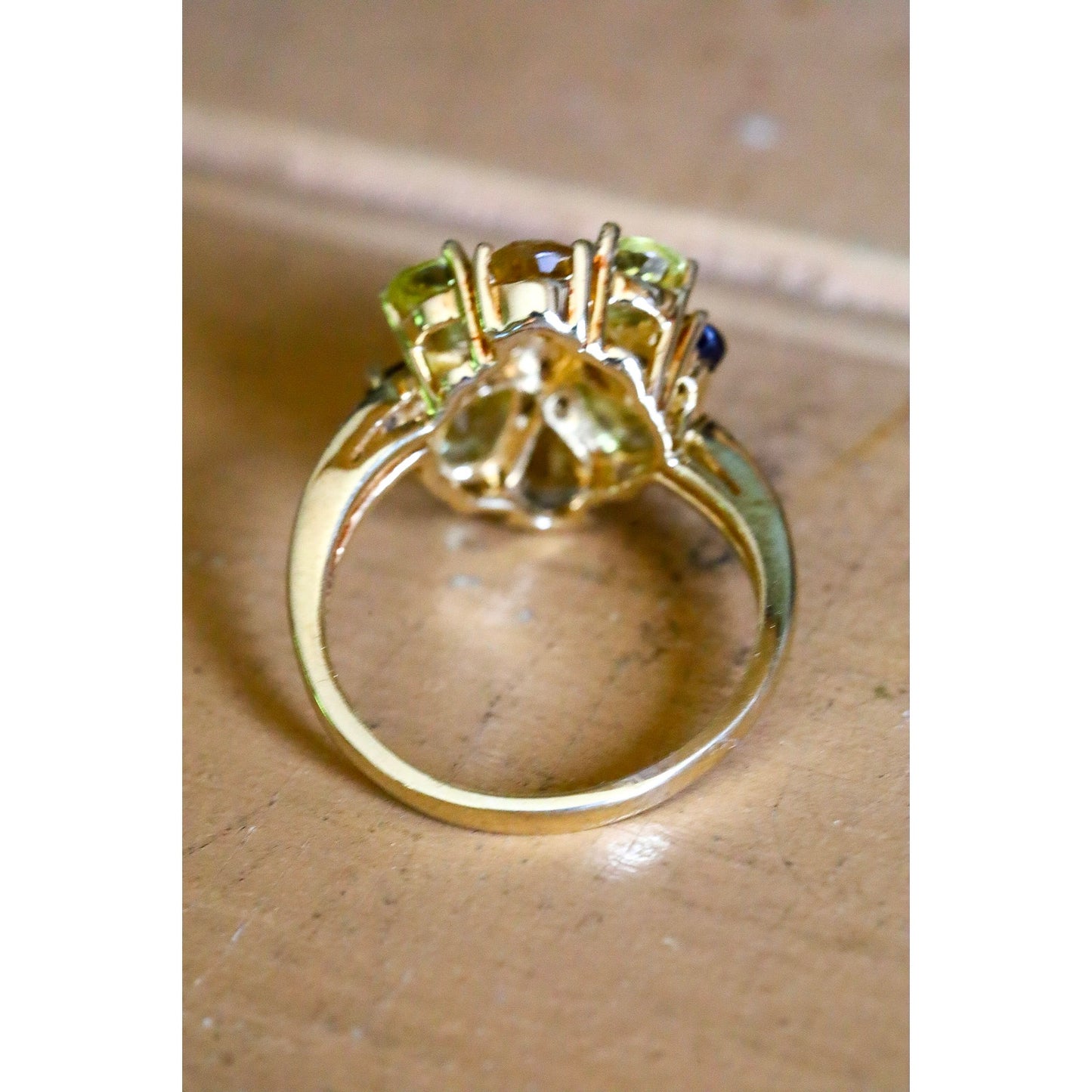 Unique Vintage Multi-Hue Citrine, Ruby and Diamond 10K Yellow Gold Ring