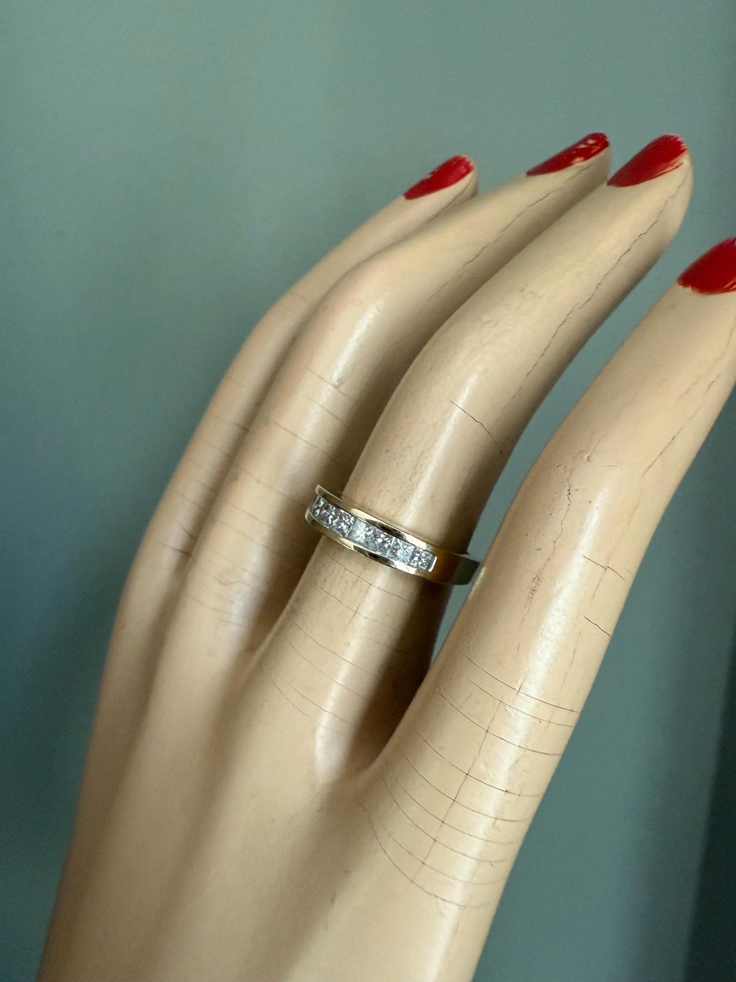 14K Yellow Gold Vintage Princess Cut Natural Diamond Band Ring .50 ctw