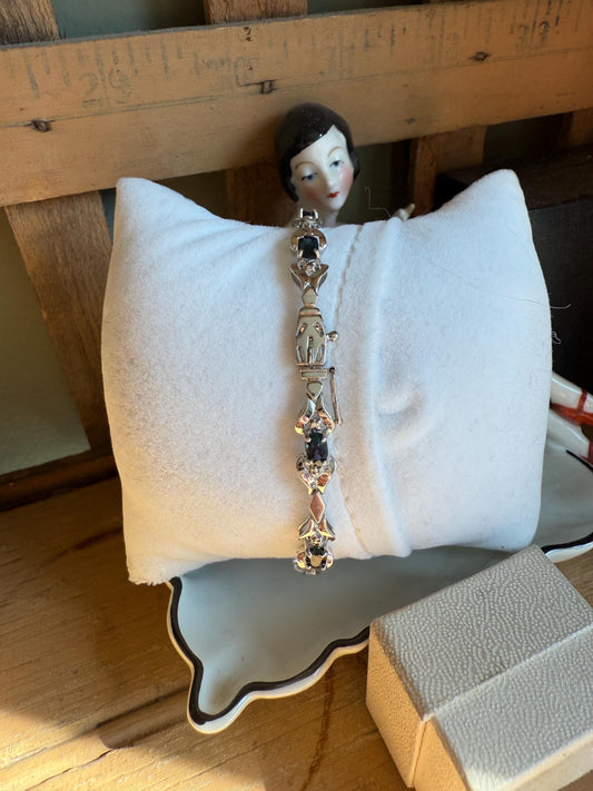 10K White Gold Oval Cut Natural Top Sapphire Bracelet