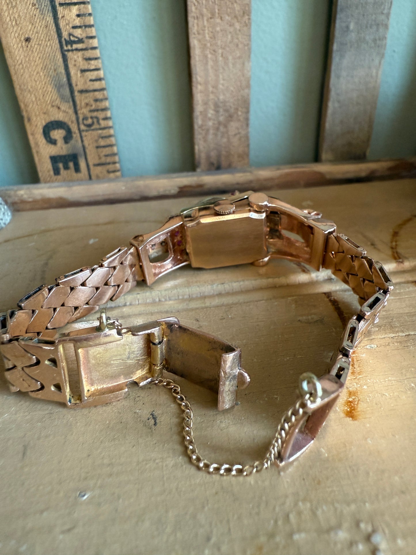 Vintage 1930’s 14K Rose, Green and White Gold Art Deco Ruby and Diamond Surprise Watch