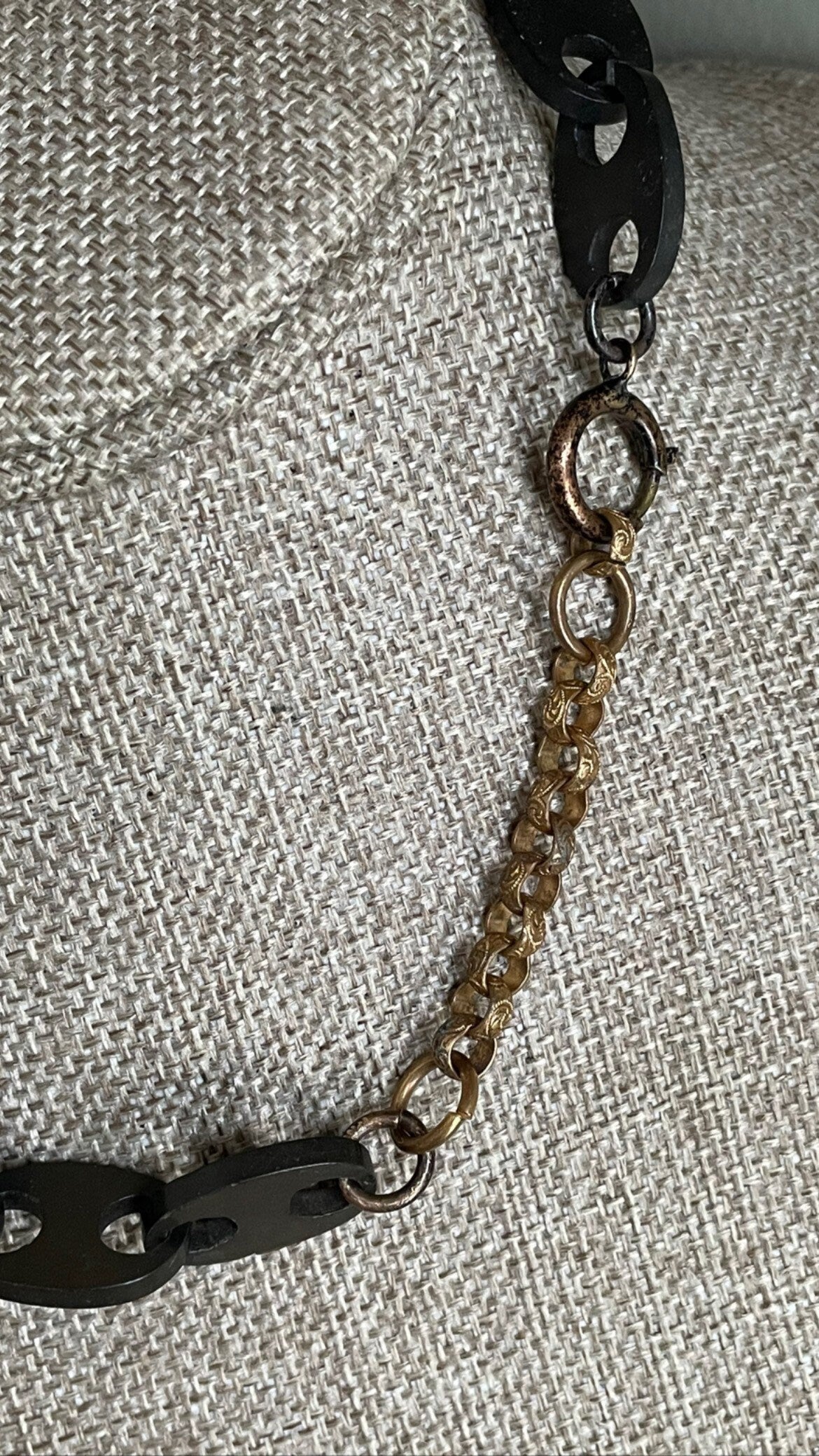 Antique Victorian Vulcanite Large Irish Harp and Chain Choker Necklace