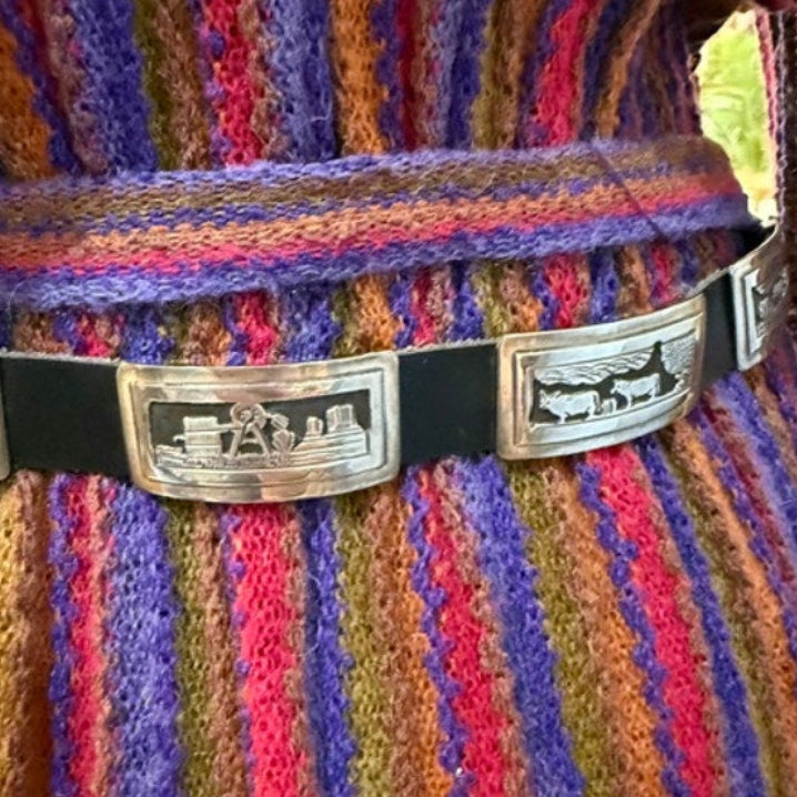 Vintage Navajo Tillie Jon T. Jon Sterling Silver Storyteller Concho Belt