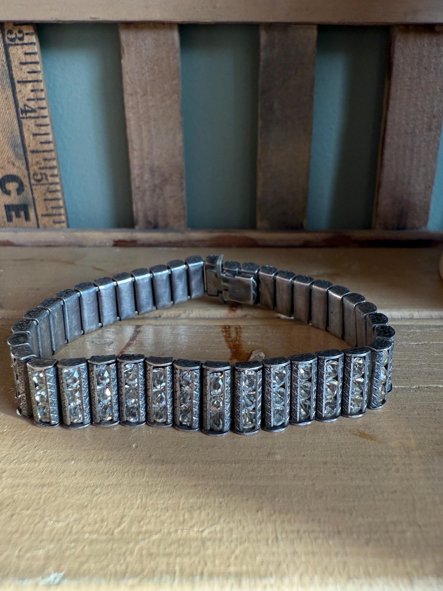 C1930-1940 Art Deco Sterling Silver Crystal / Rhinestone Link Bracelets Pick One or All