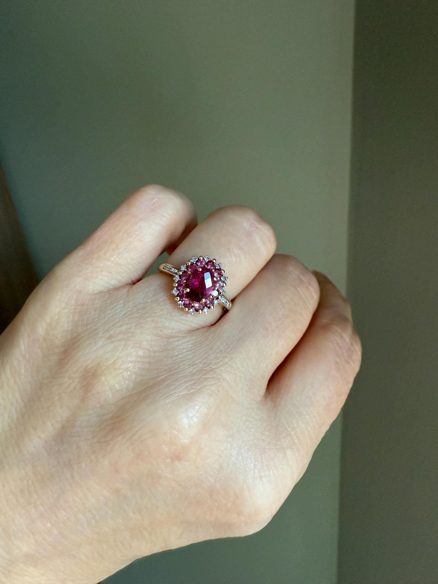 14K Yellow and White Gold Checkerboard Cut Pink Tourmaline with Accent Diamonds