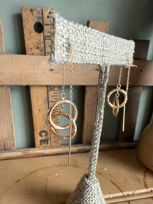 1980's 14K Yellow Gold Thread Circle Dangle Earrings