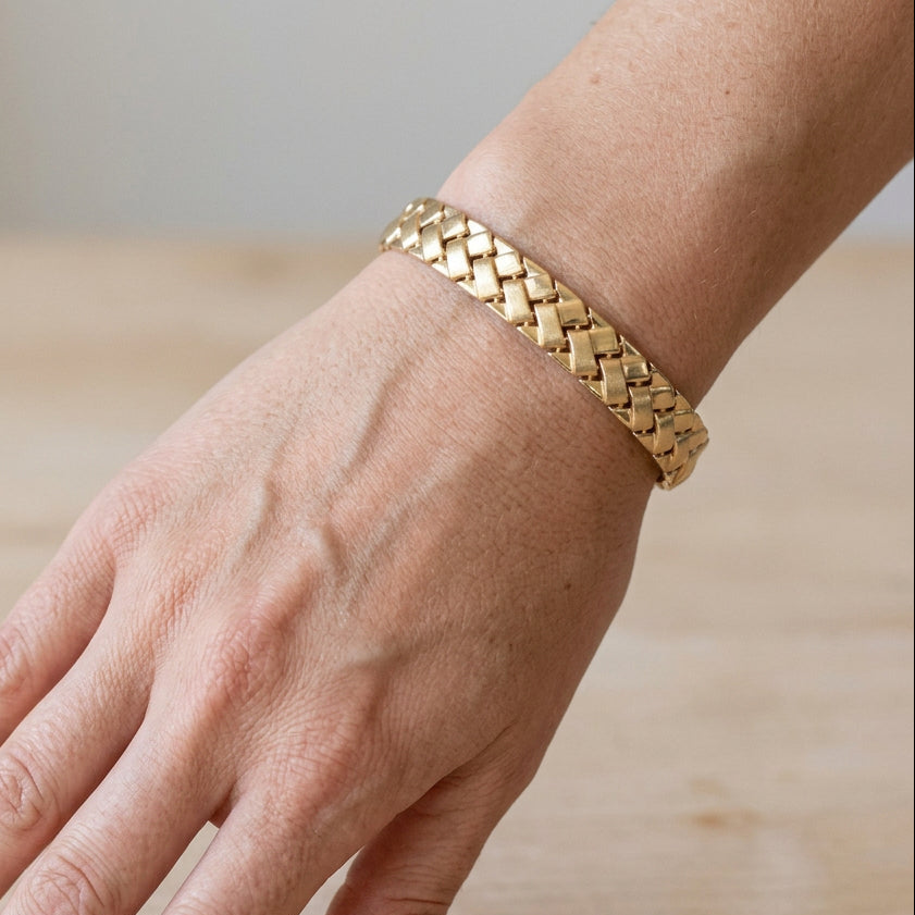 Vintage 14K Yellow Gold Woven Style Link Bracelet