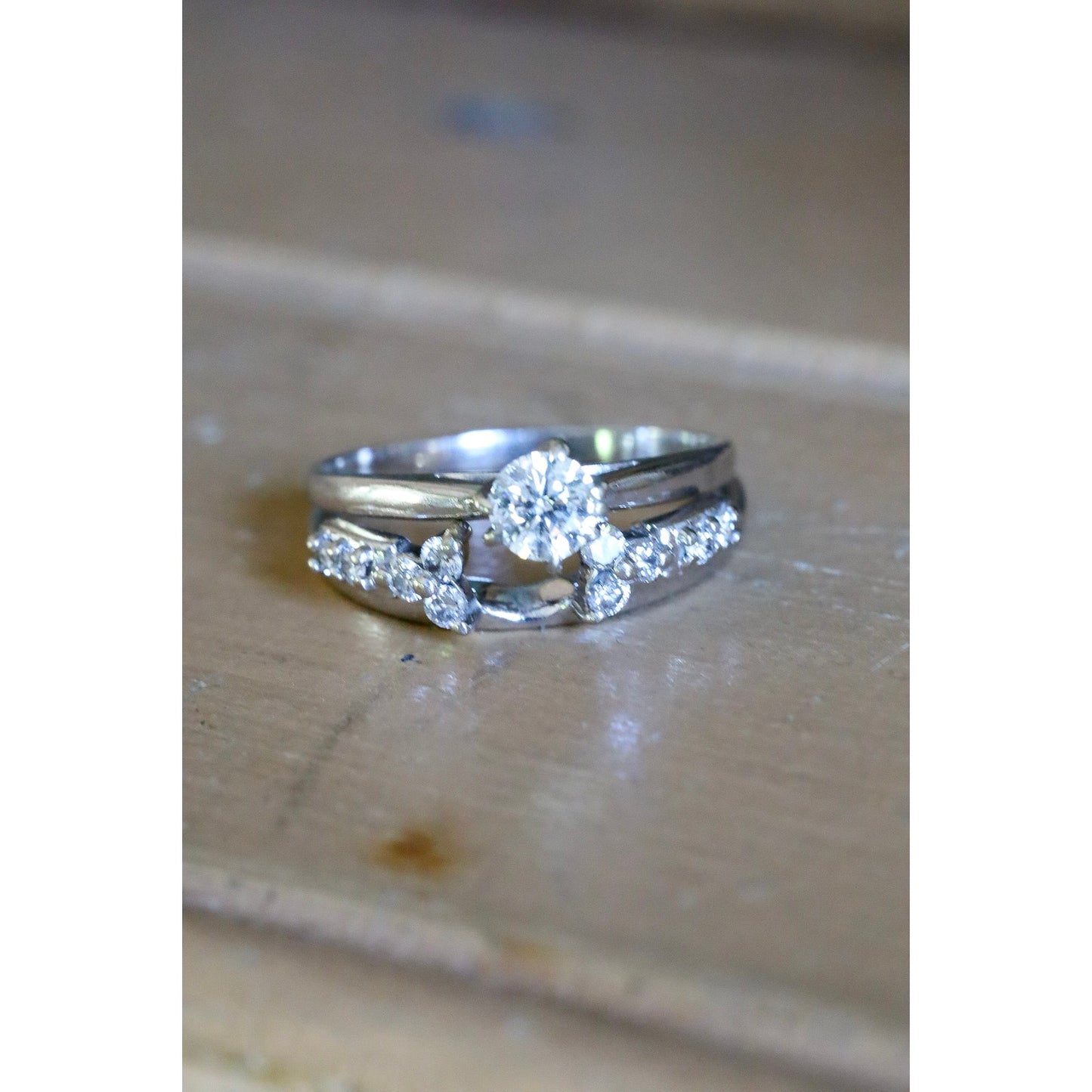 Vintage 14K White Gold .50 Solitaire Natural Diamond with 14K White Gold Diamond Enhancer