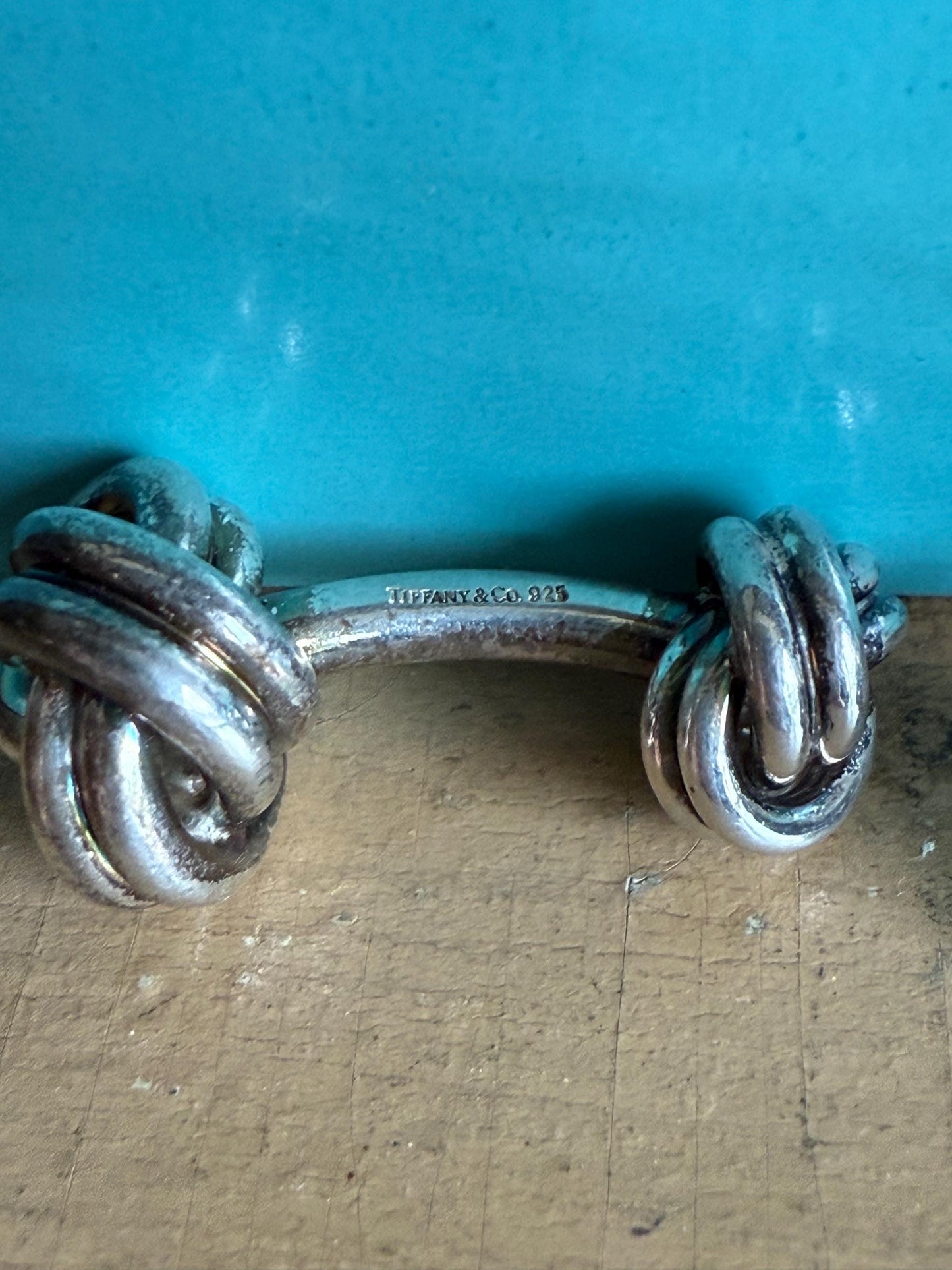 Authentic Vintage Tiffany & Co Double Knot Sterling Silver Cufflinks in Box and Pouch