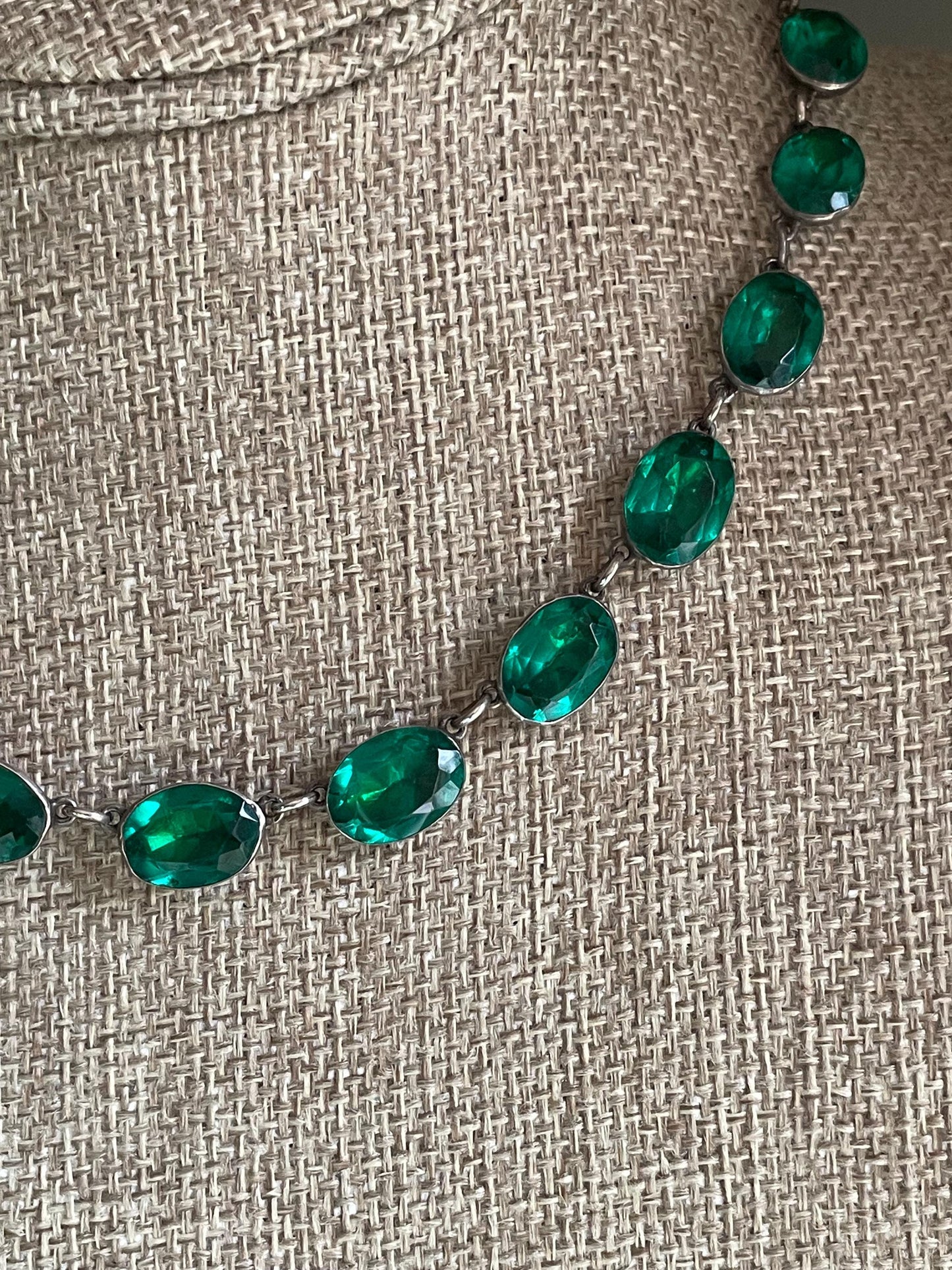 Antique Riviere Green Paste Silver Necklace c1900