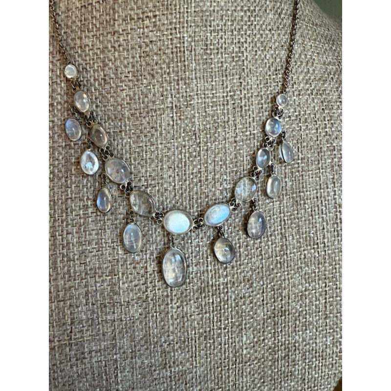 An Antique Silver Set Moonstone Edwardian Period Necklace