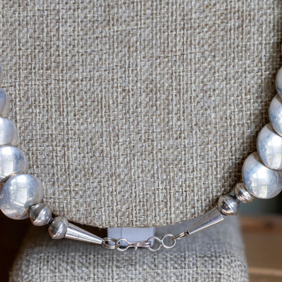 Vintage Sterling Silver Navajo Pillow Bead Concha Stamped Strand