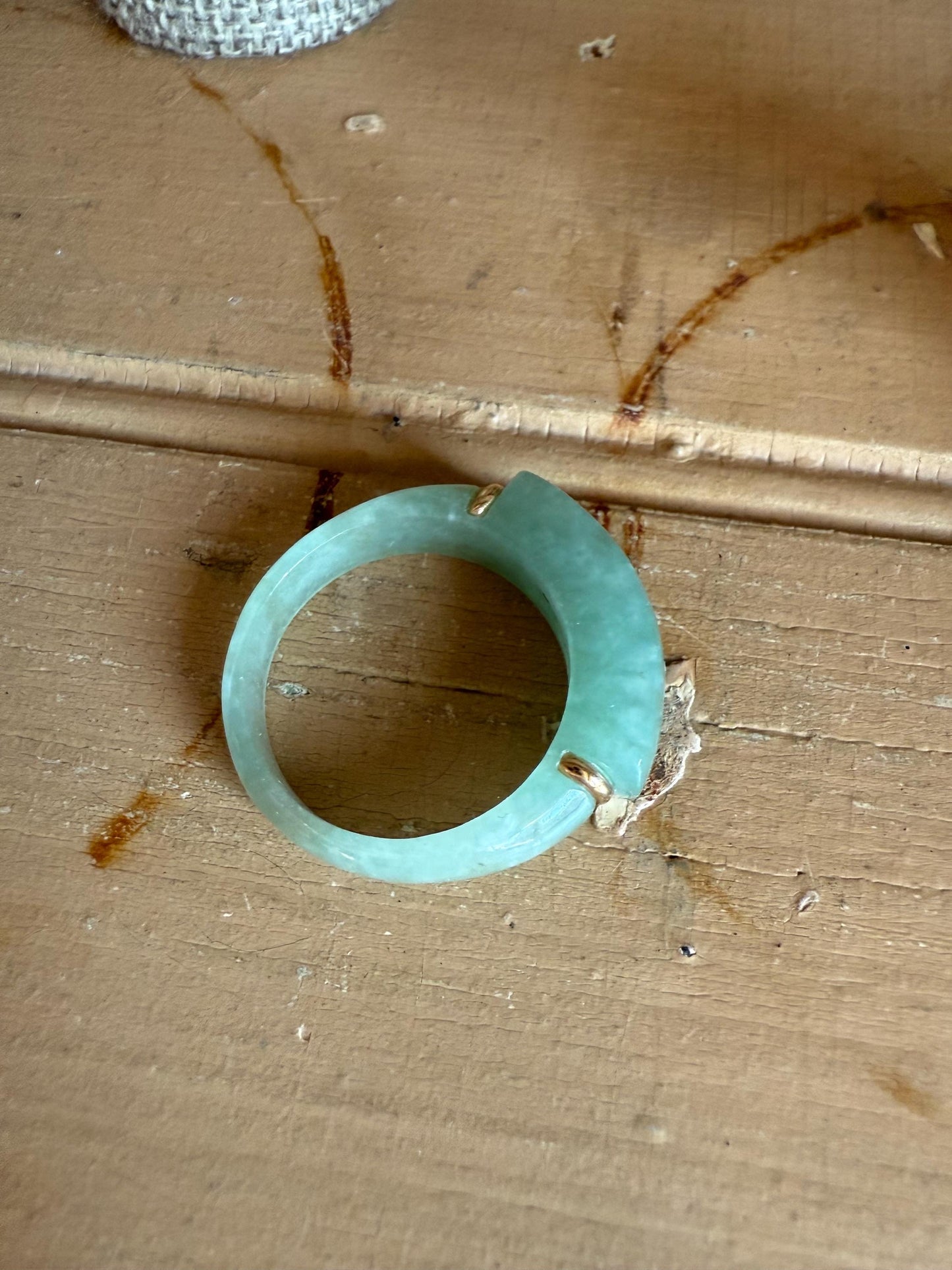 Vintage Solid Green Jade Ring with 14K Accents Size 11