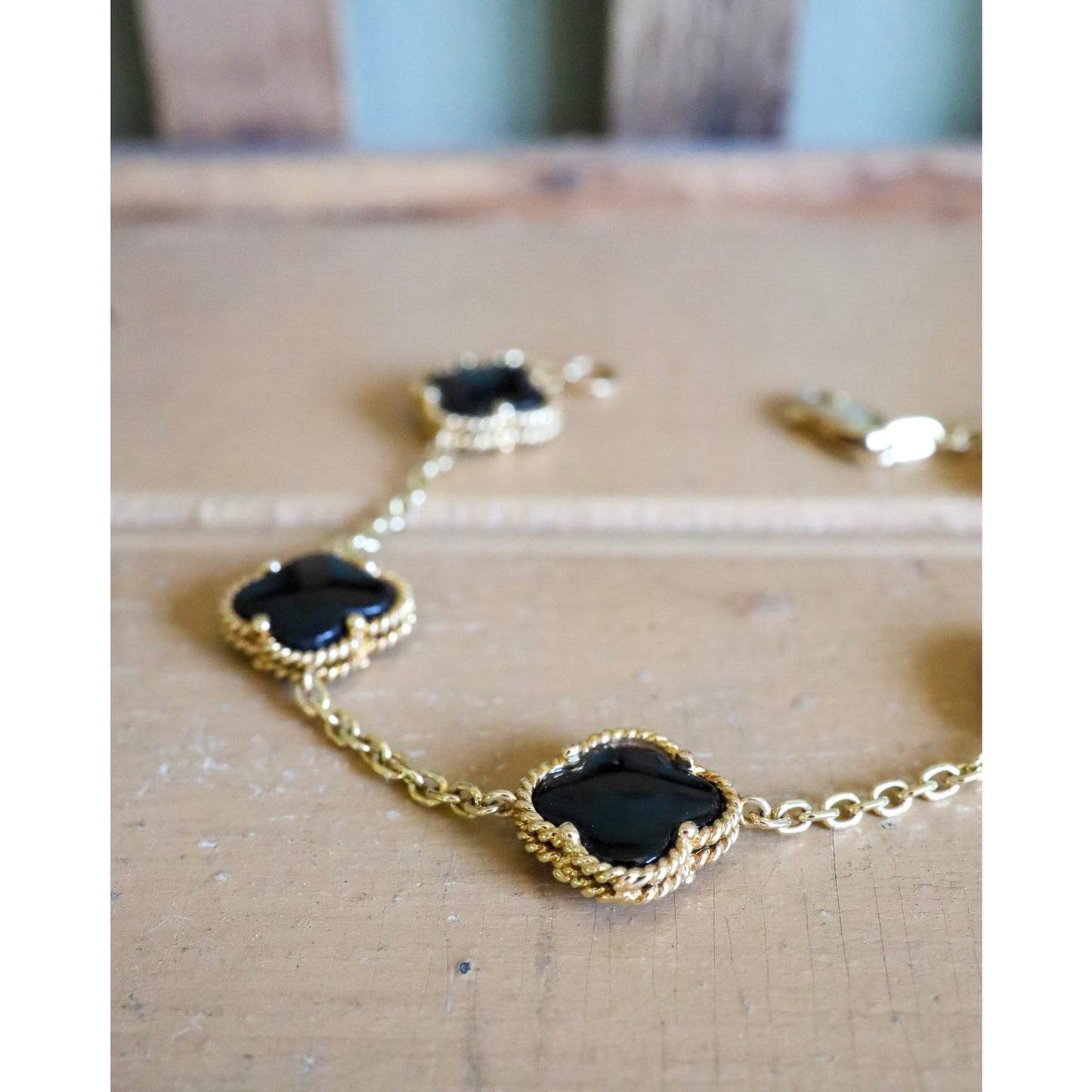 14K Yellow Gold Double Sided Alhambra Onyx Link Bracelet