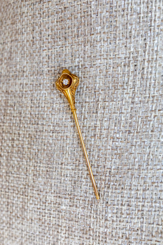 Late Victorian Antique 10K Yellow Gold Diamond Set Stickpin