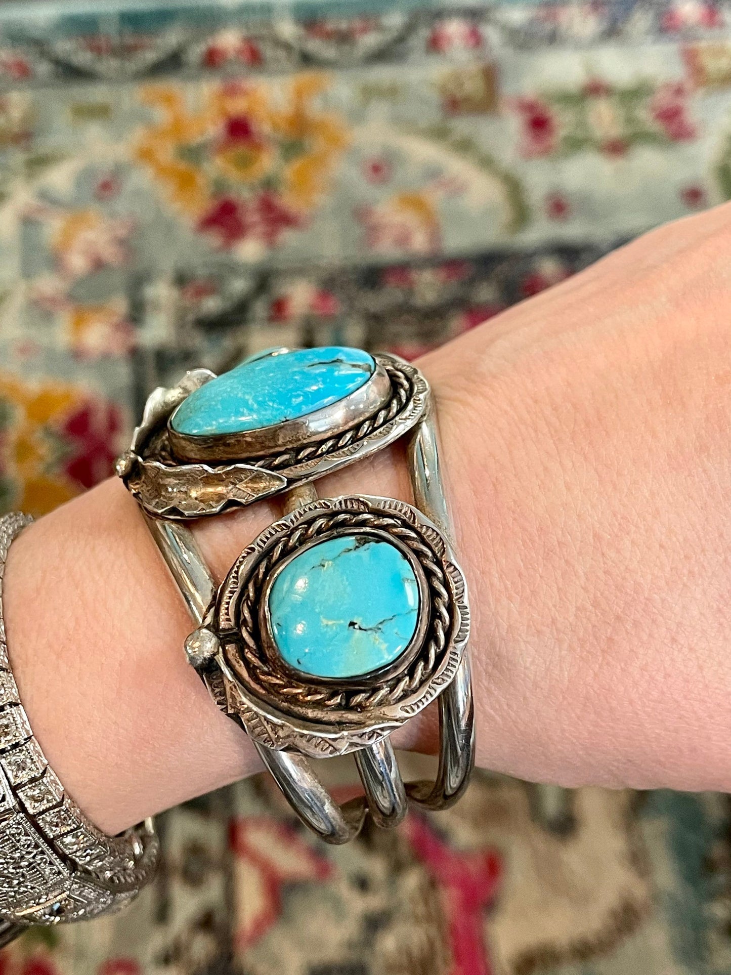 1970’s Vintage Navajo Bezel Set Turquoise Cuff Bracelet