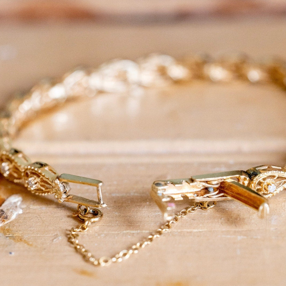 Vintage 14K Yellow Gold Diamond Set Link Bracelet