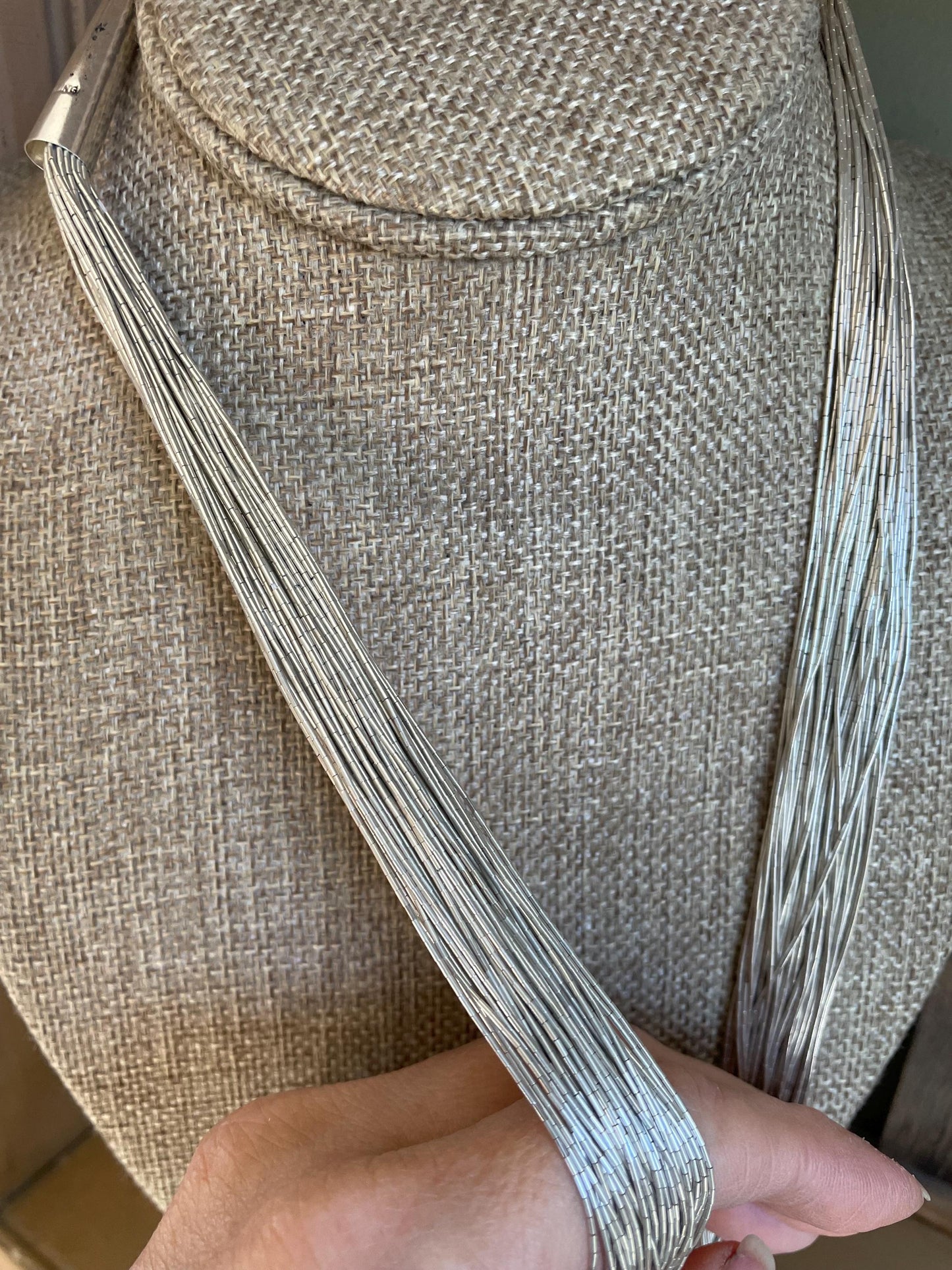 Vintage Native American Liquid Sterling Silver Heshi Necklace 50 Strands