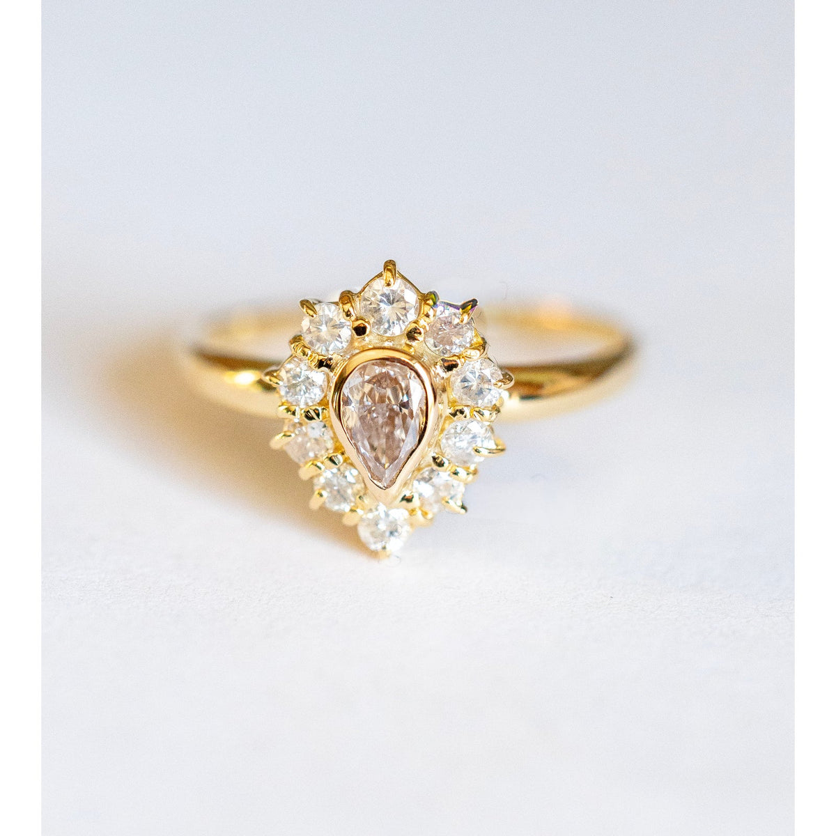 GIA Certified Natural Light Pink-Brown Diamond Ring with Halo in 18K Yellow Gold