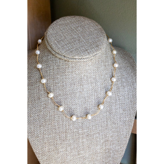 14K Yellow Gold Cultured Pearl Necklace 16" Length