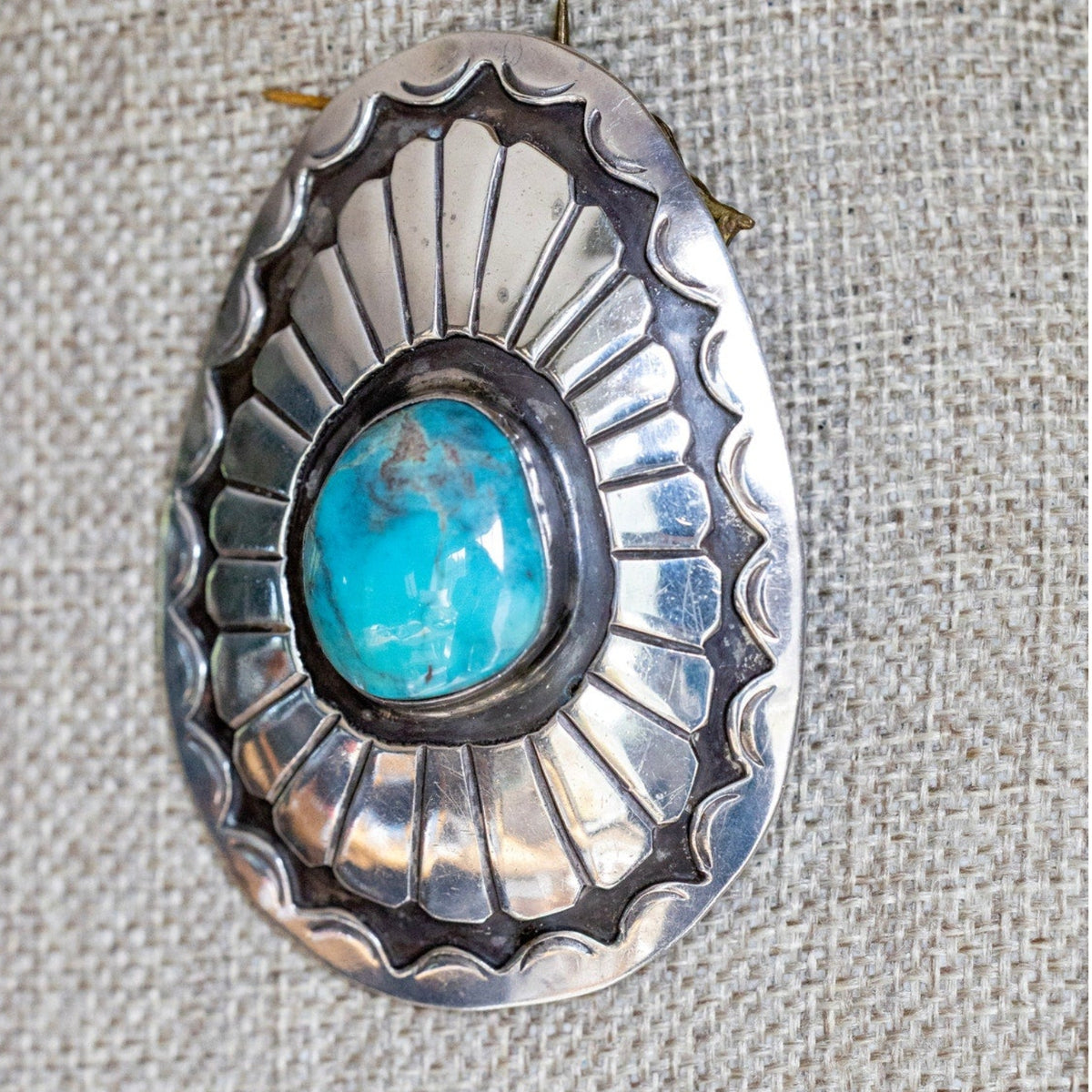 Large Vintage Sterling Silver Navajo Turquoise Pendant