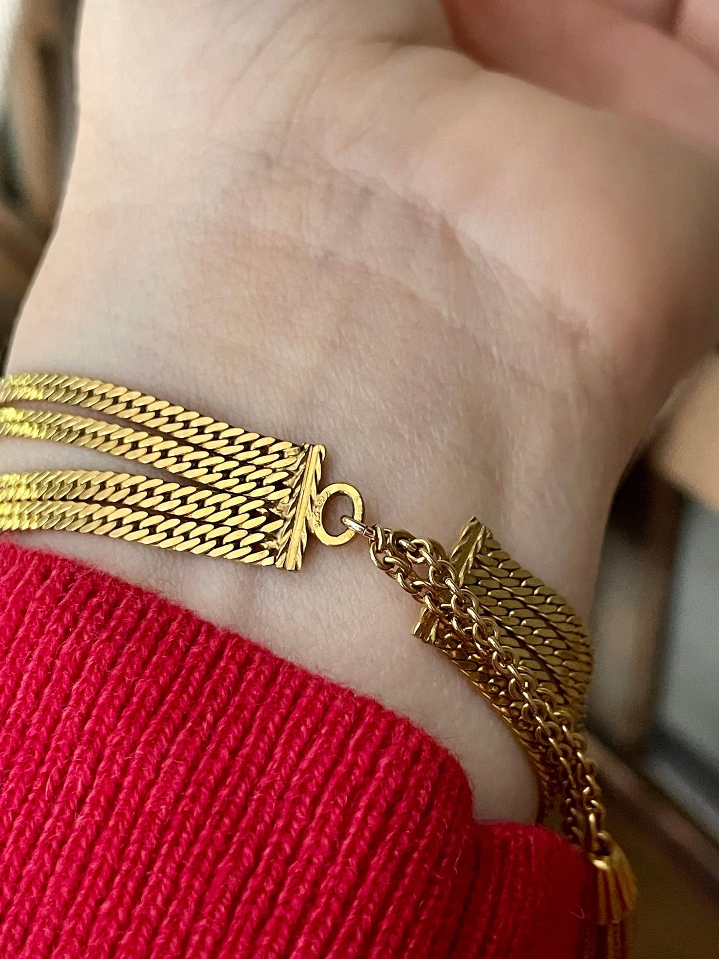 Vintage Four Link Shell Cameo Bracelet with Tassels