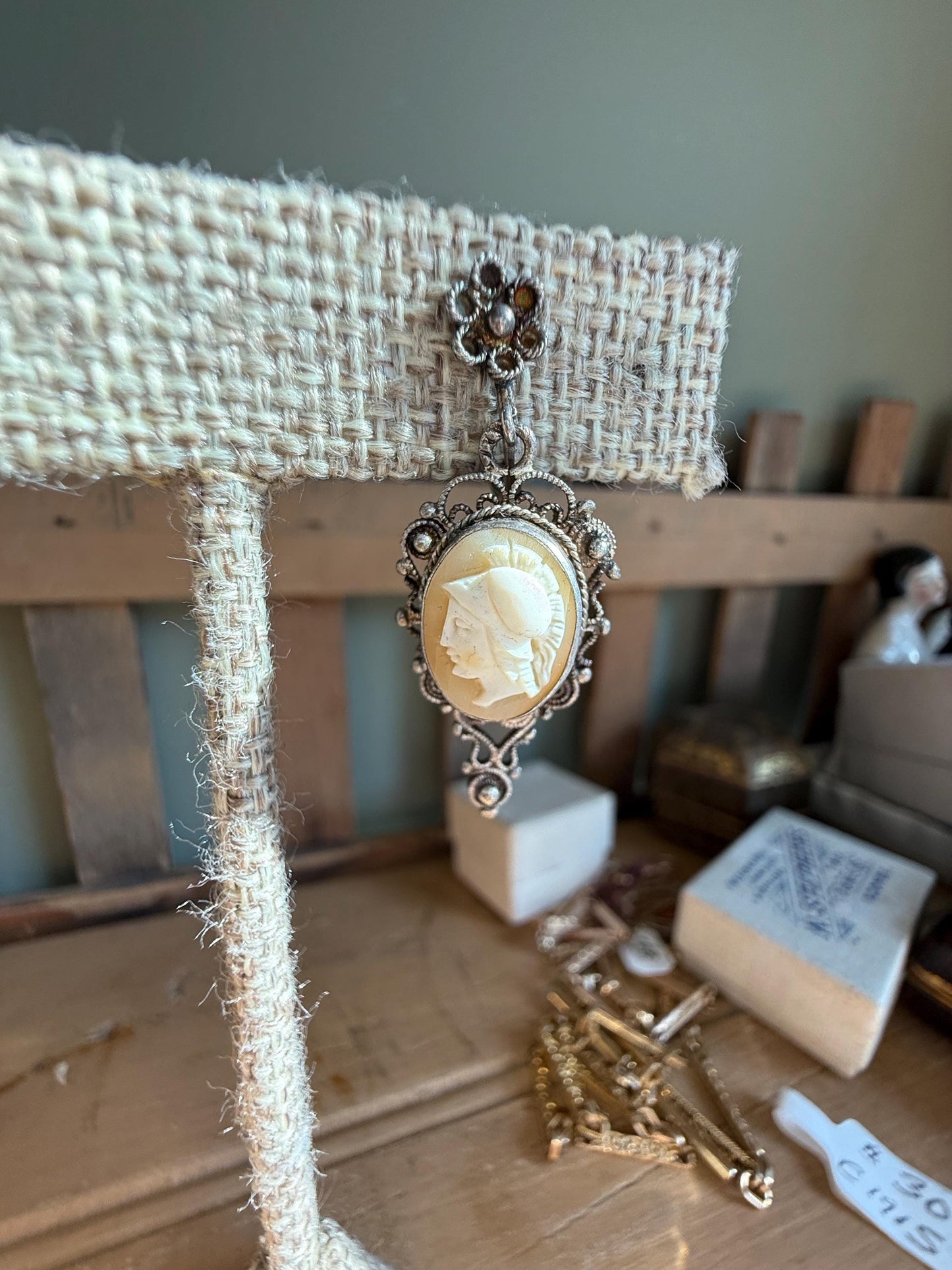 1930-1940 900 Silver Hand Carved Cameo Dangle Earrings