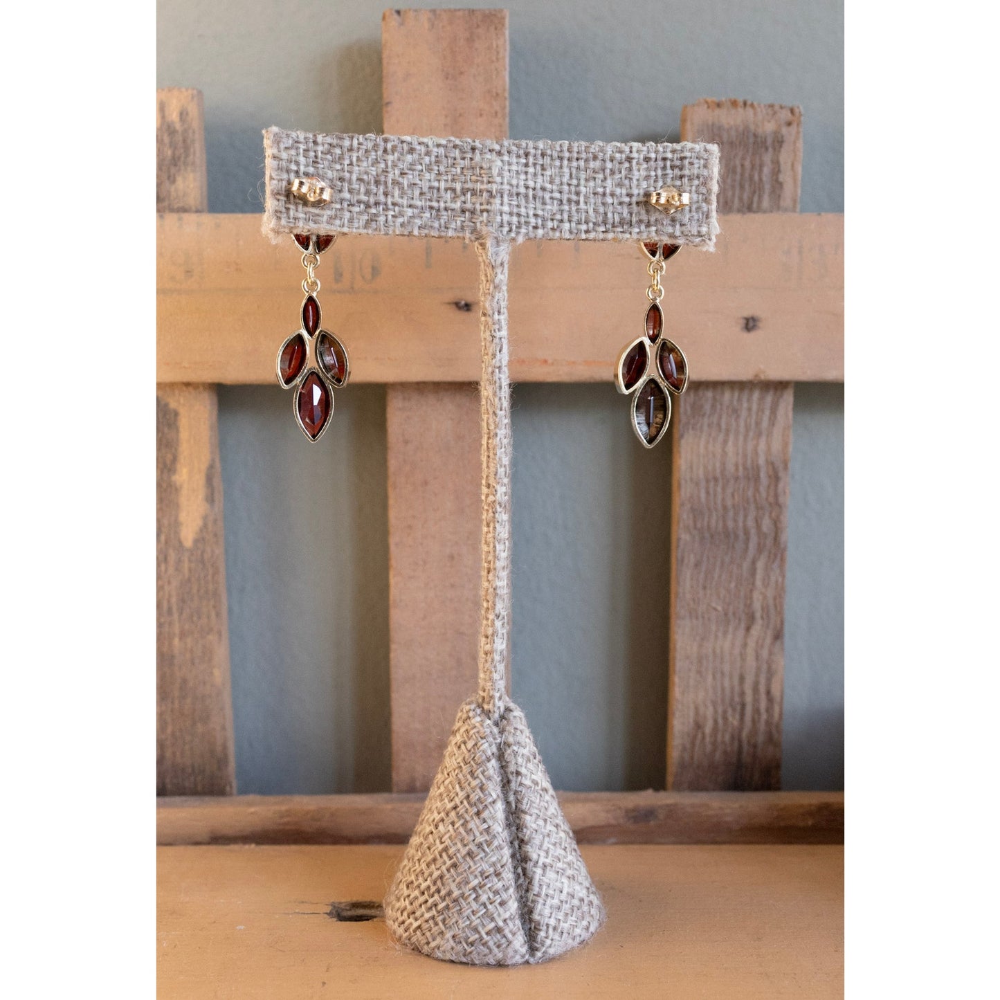 A Vintage Pair of 14K Yellow Gold Marquis Cut Garnet Dangle Earrings