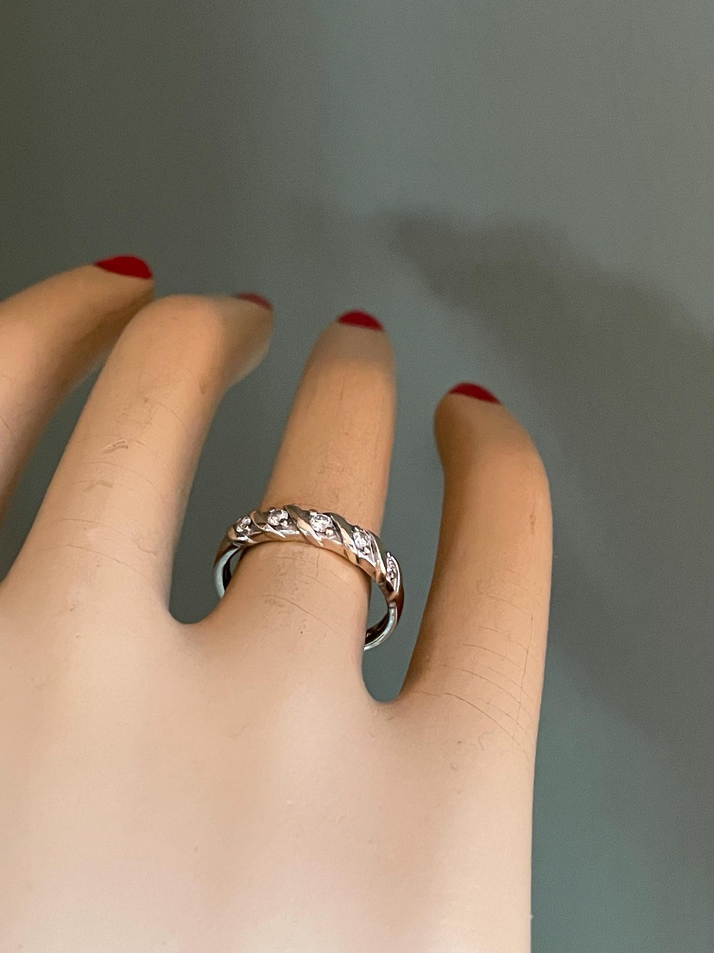 10K Yellow and White Gold Diamond Swirl Band / Stacking Ring