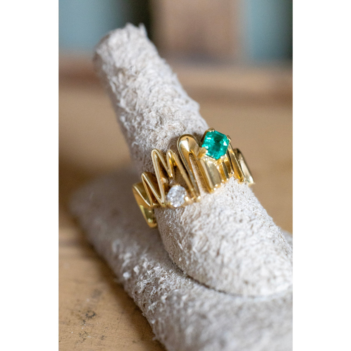 1960's Vintage 18K Columbia Handmade Emerald and Diamond Ring