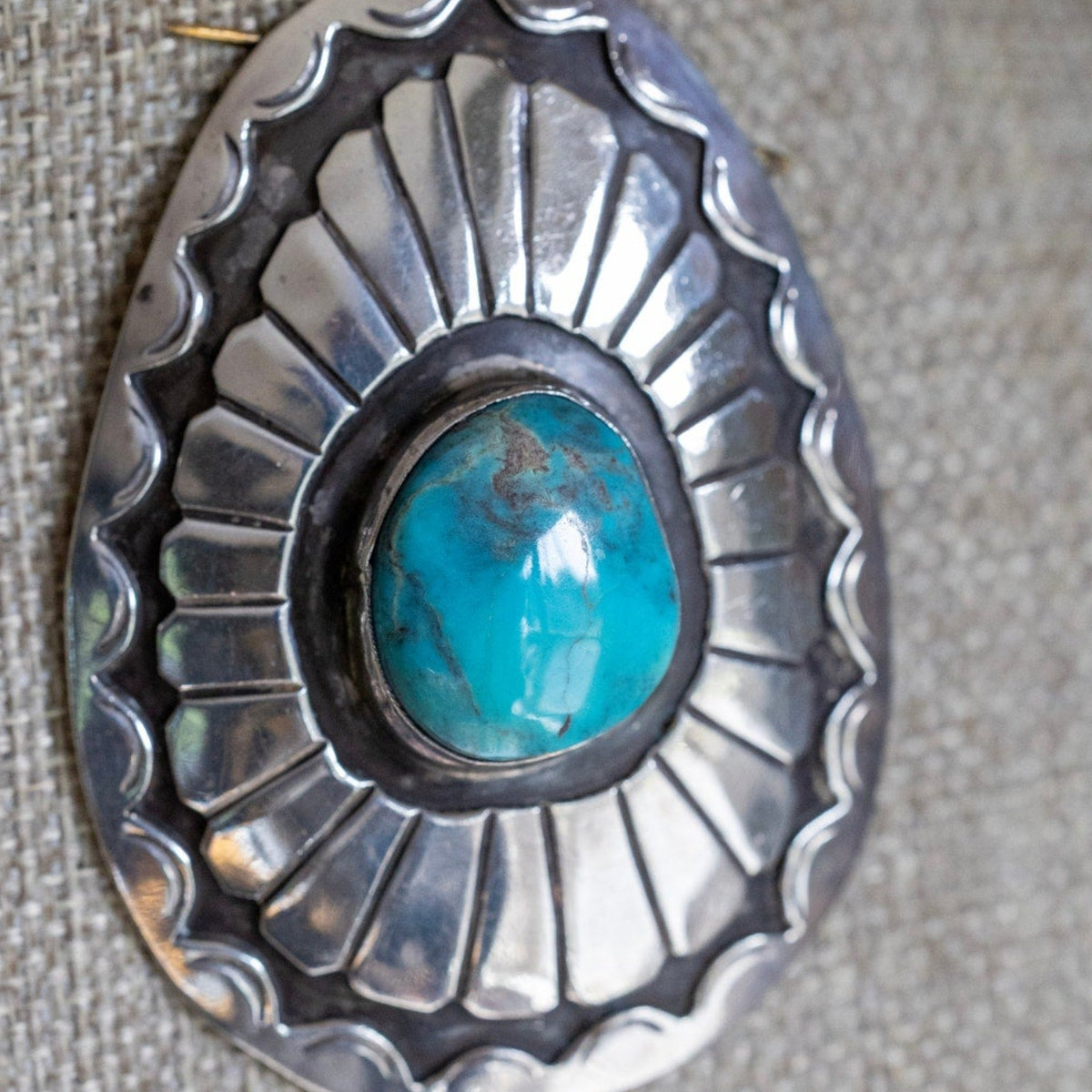 Large Vintage Sterling Silver Navajo Turquoise Pendant