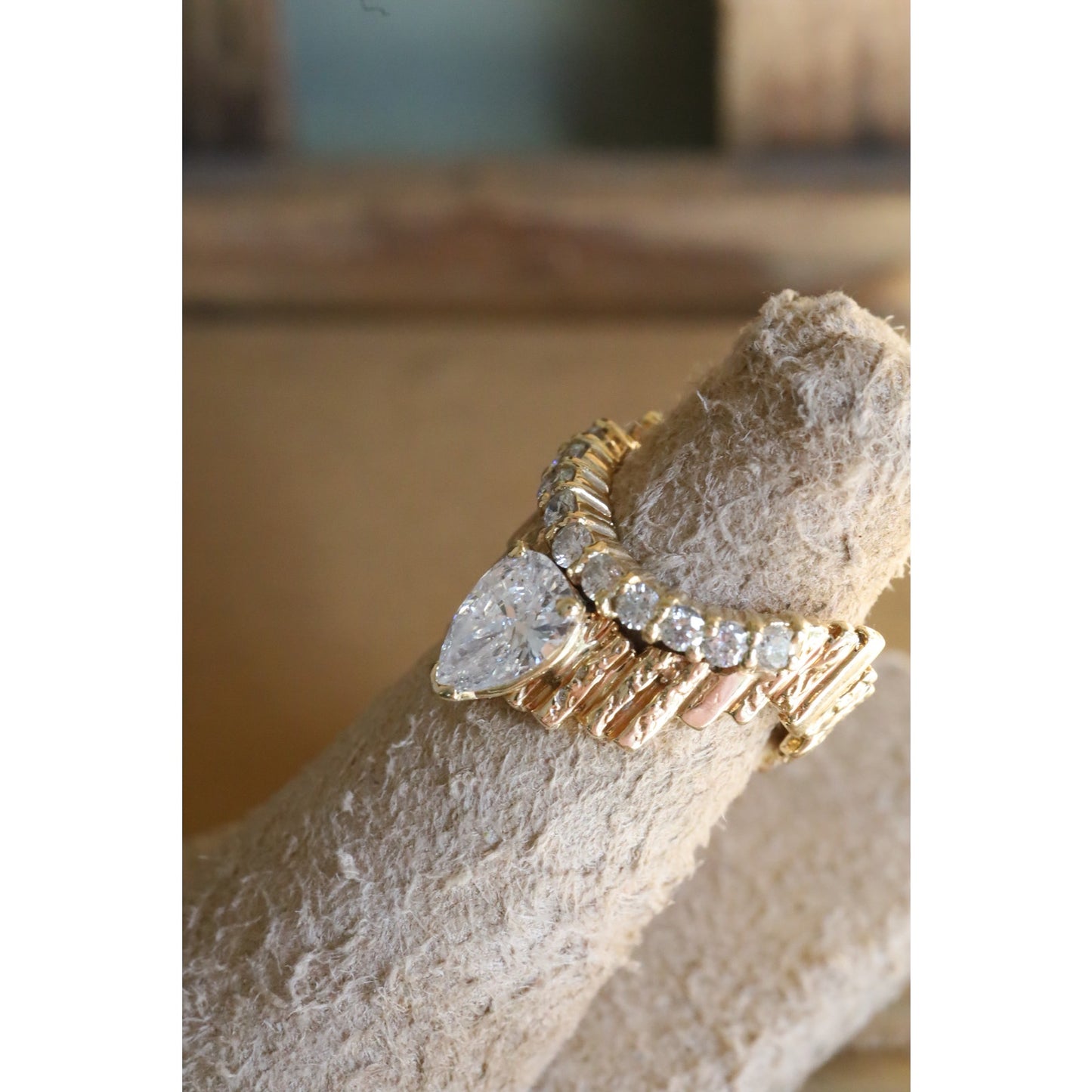 Custom Vintage 1960's 14K Yellow Gold Natural Pear Cut Diamond Ring 1.5 CTW