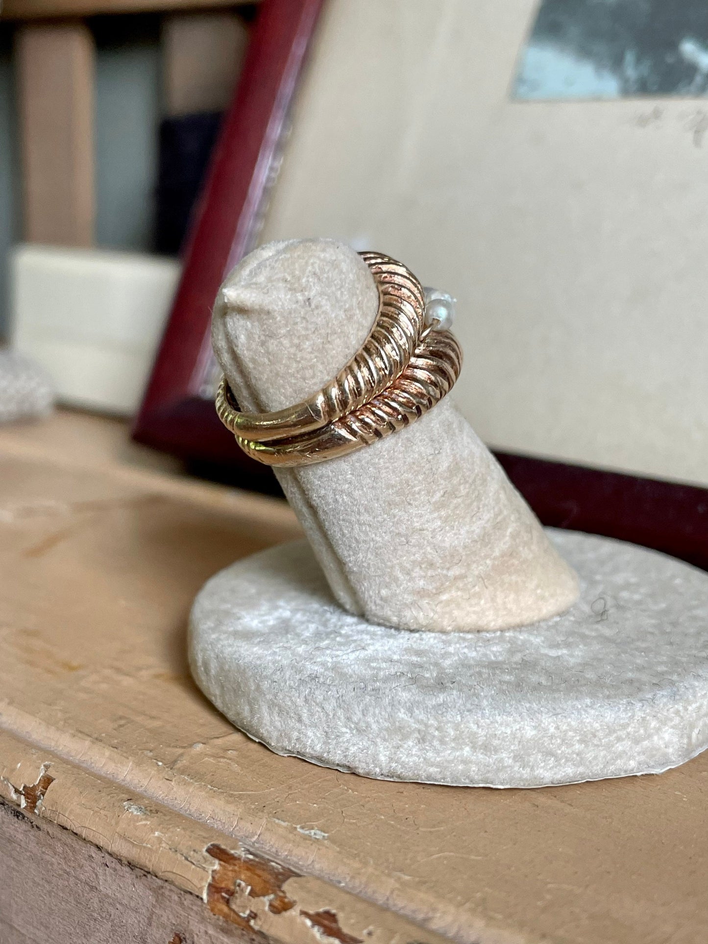 1950’s Retro Bold Wrap Style Pearl Ring in 14K Yellow Gold