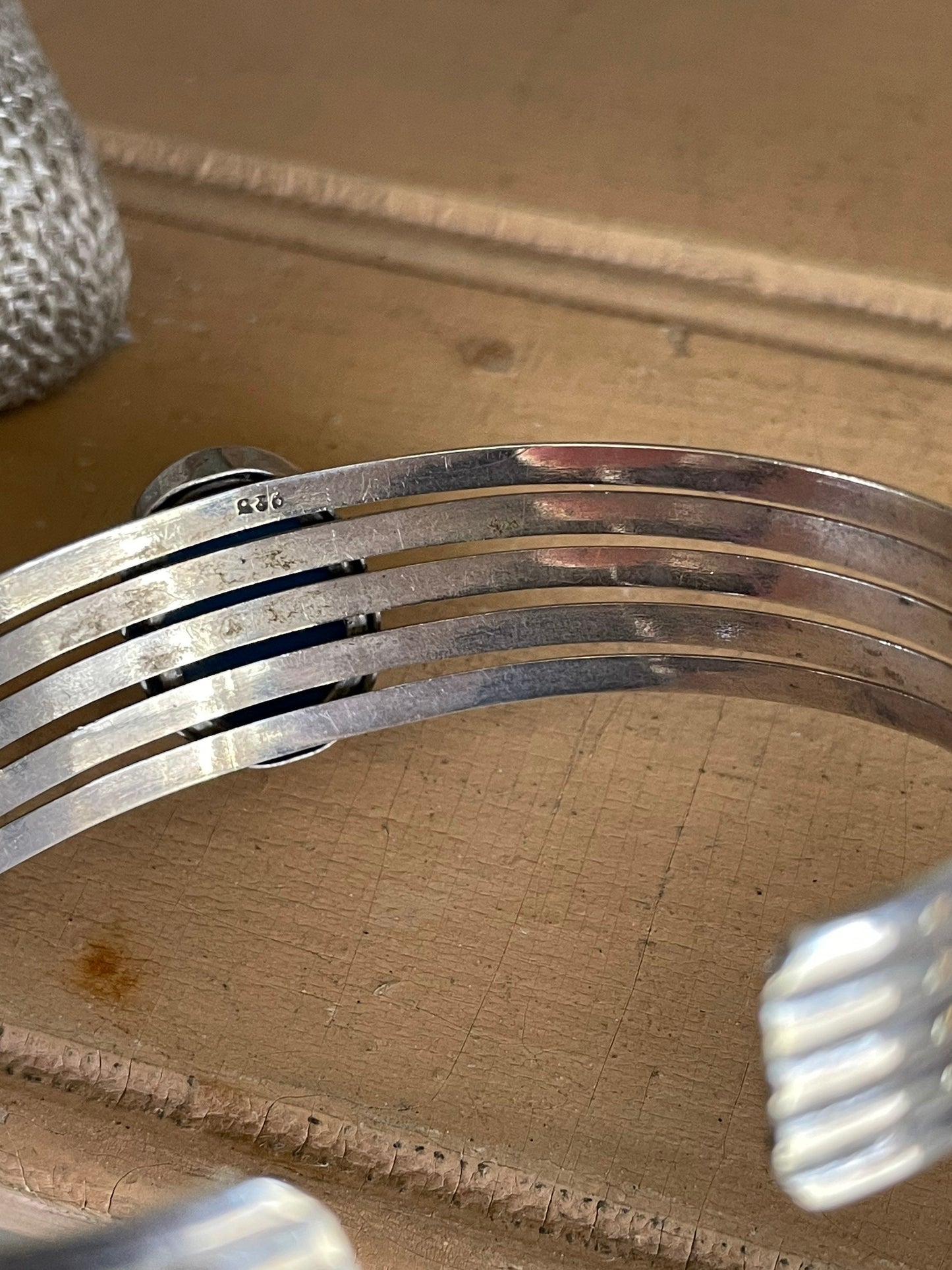 Vintage Sterling Silver Cuff with Blue Dyed Chalcedony